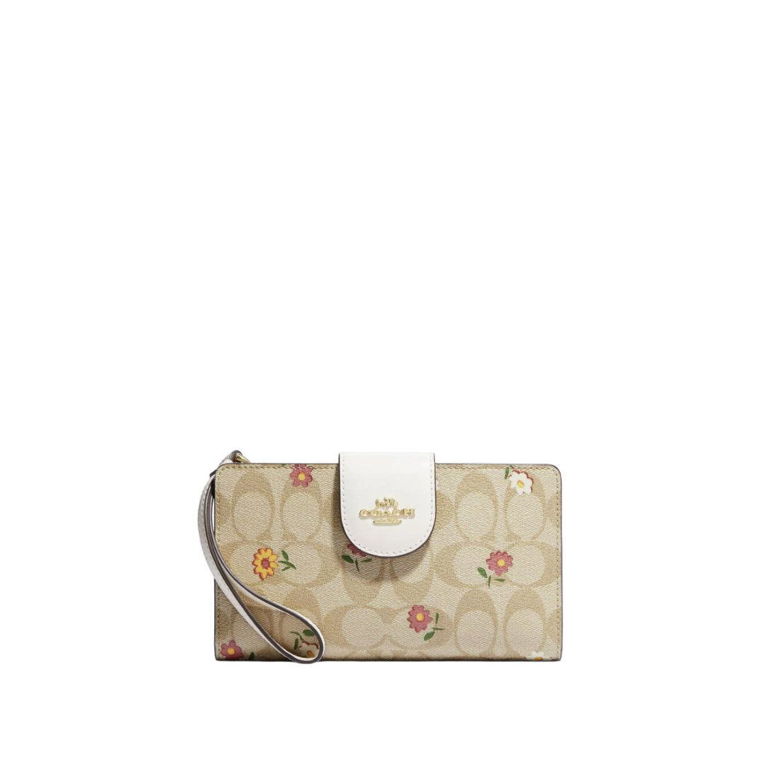 image of Coach Phone Wallet In Signature Canvas in Beige, Women's