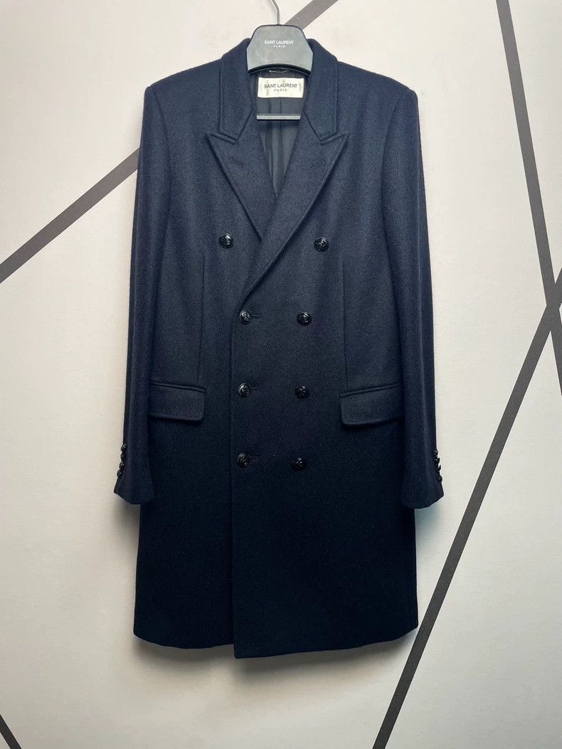 Saint Laurent Paris Saint Laurent Paris Sword collar wool navy coat-2506 Size US M / EU 48-50 / 2 - 2 Thumbnail