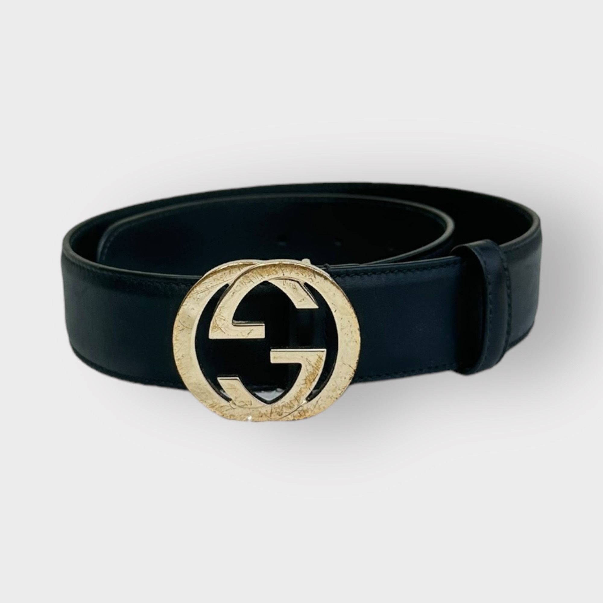 Gucci Gucci Belt Black Leather Interlocking G Buckle Size ONE SIZE - 1 Thumbnail