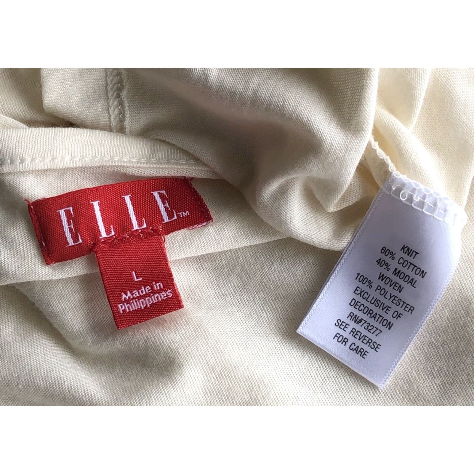 Vintage NWT Elle top blouse L ivory ruched scoop neck long sleeves Jersey Modal Size L / US 10 / IT 46 - 4 Thumbnail