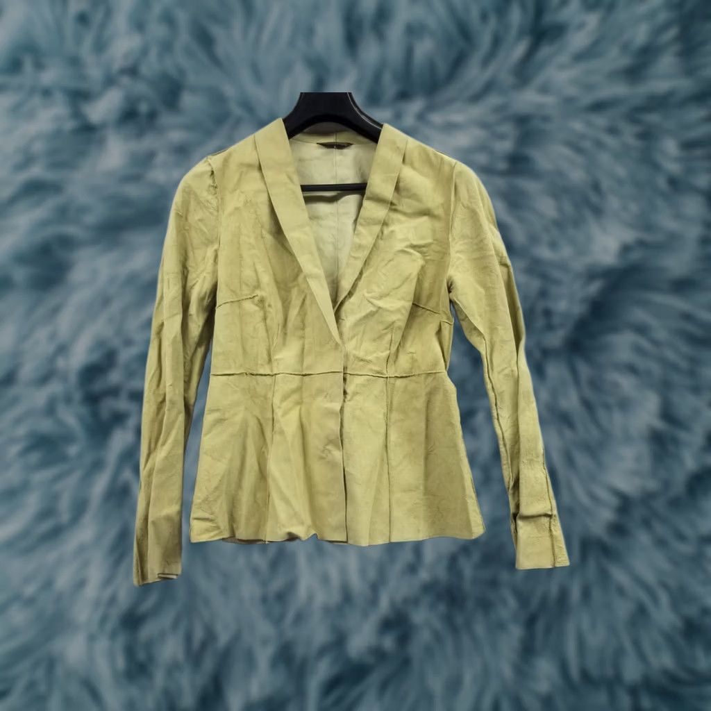 Vintage Rozae Nichols Jacket Women L Yellow Leather Button Up Mid-Length USA Made Zig Zag Exposed Stitching Size L / US 10 / IT 46 - 1 Thumbnail