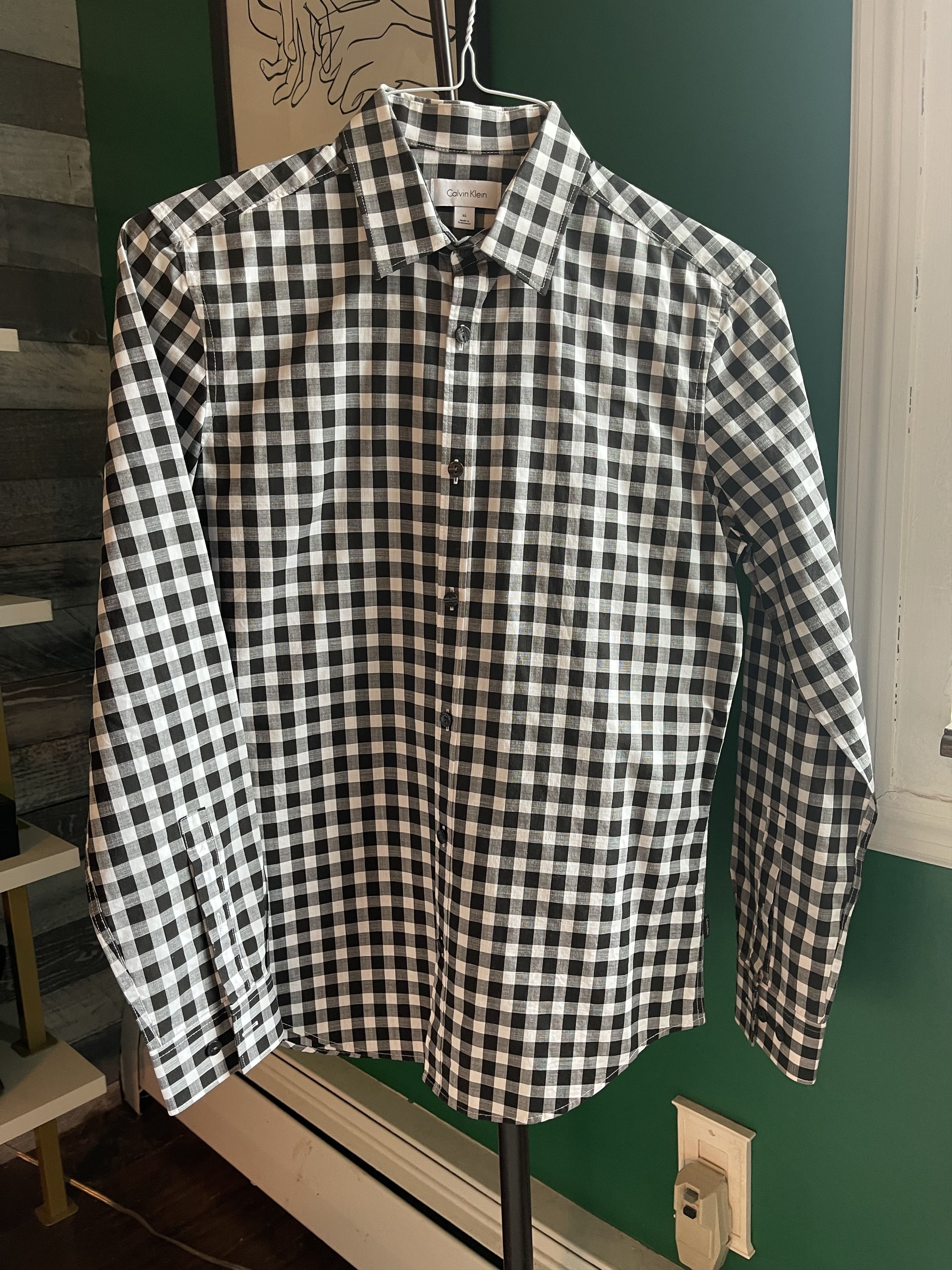 Calvin Klein Black and White Check Pattern Button Down Size 38R - 1 Thumbnail