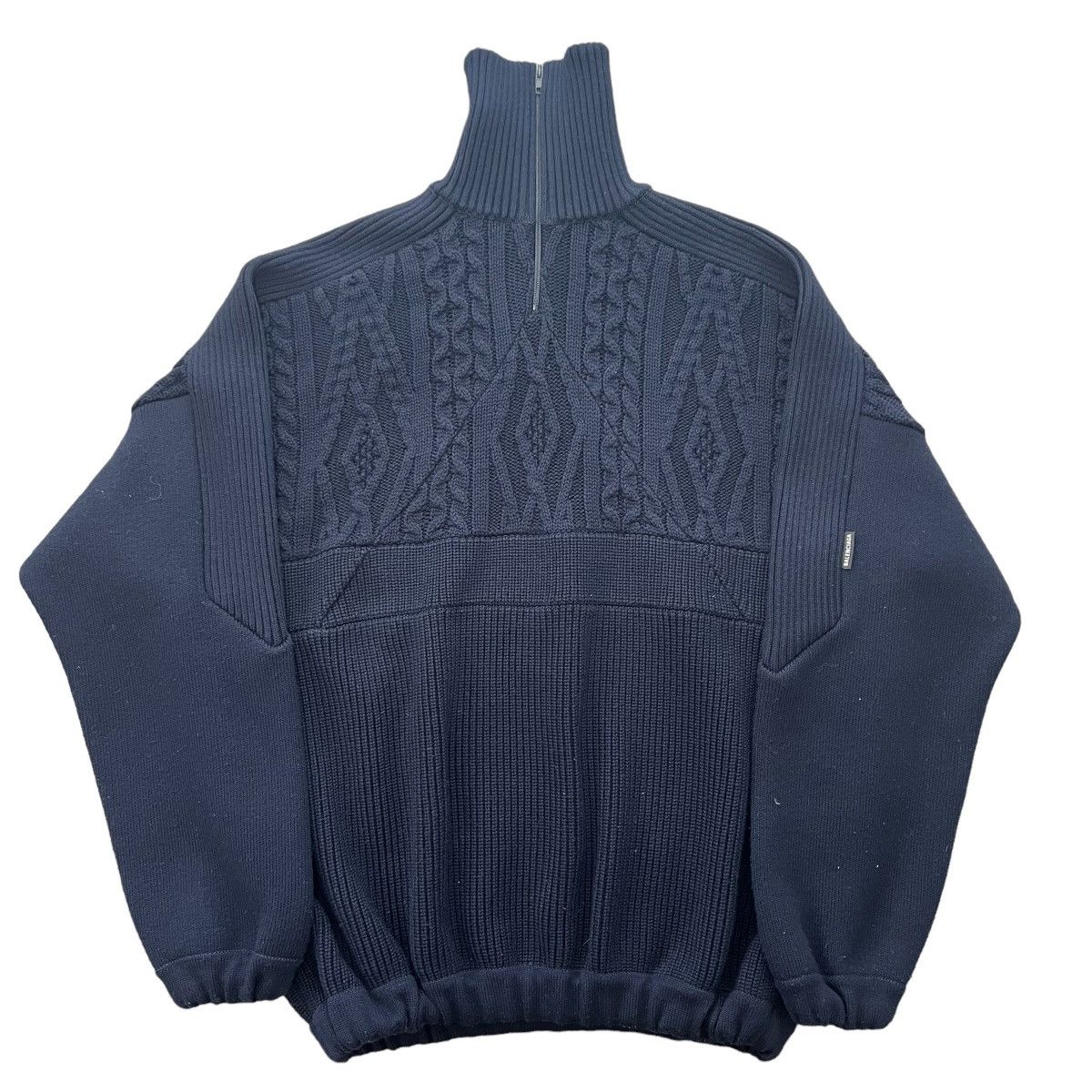 image of Balenciaga 2019Ss Oversized Mix Jumper Halfzip Heavy Knit in Navy/Blue, Men's (Size XS)