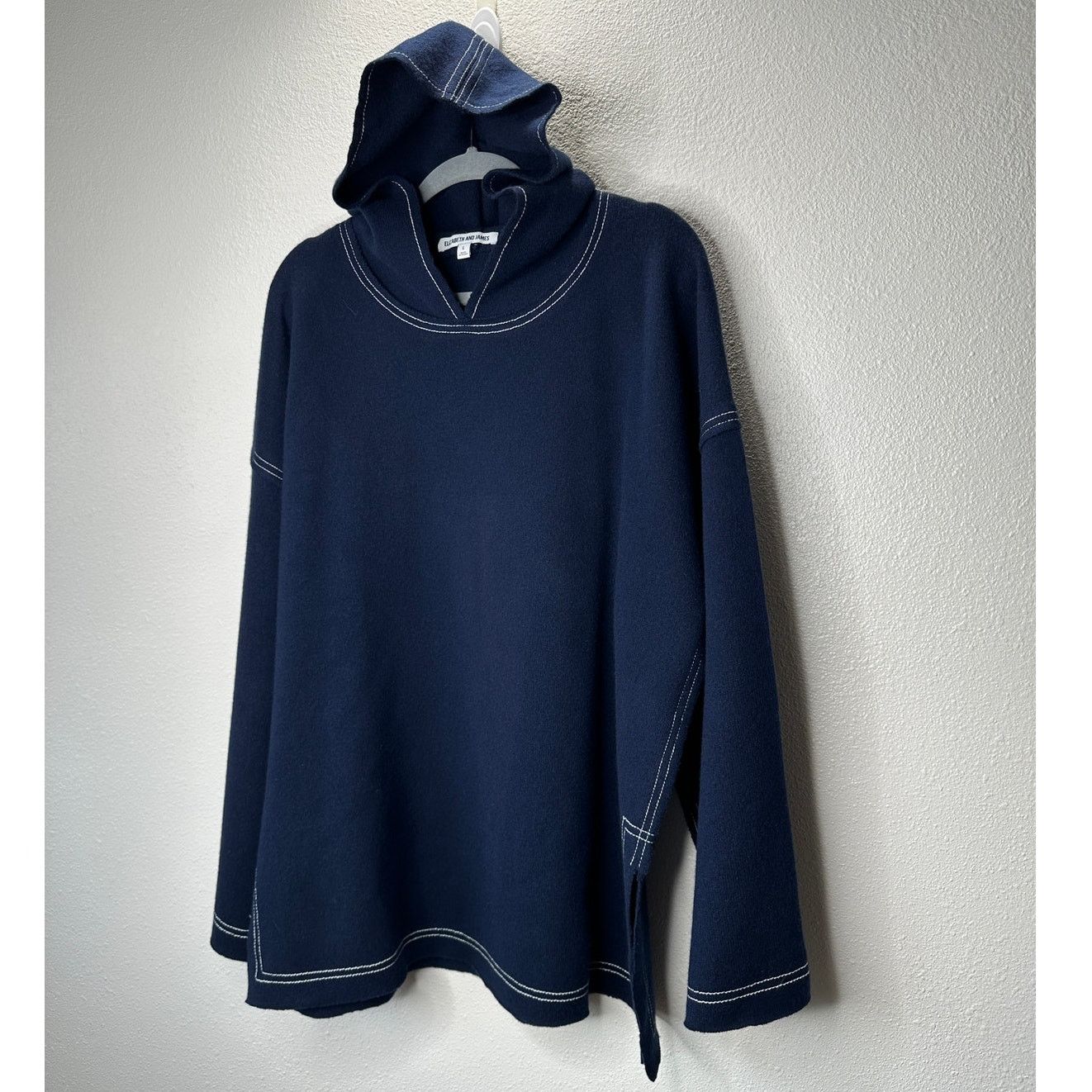 Elizabeth and James Elizabeth & James Navy White Stitch Long Sleeve Hood Sweater Size L / US 10 / IT 46 - 1 Thumbnail