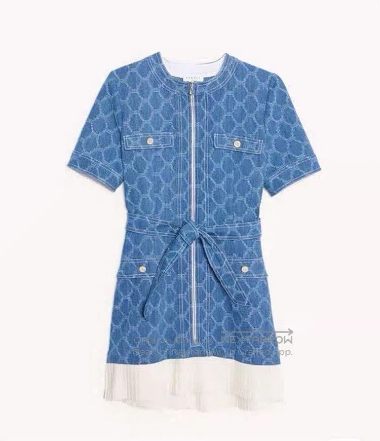 Sandro Pleated Denim Dress with Belt. Size XS / US 0-2 / IT 36-38 - 5 Thumbnail