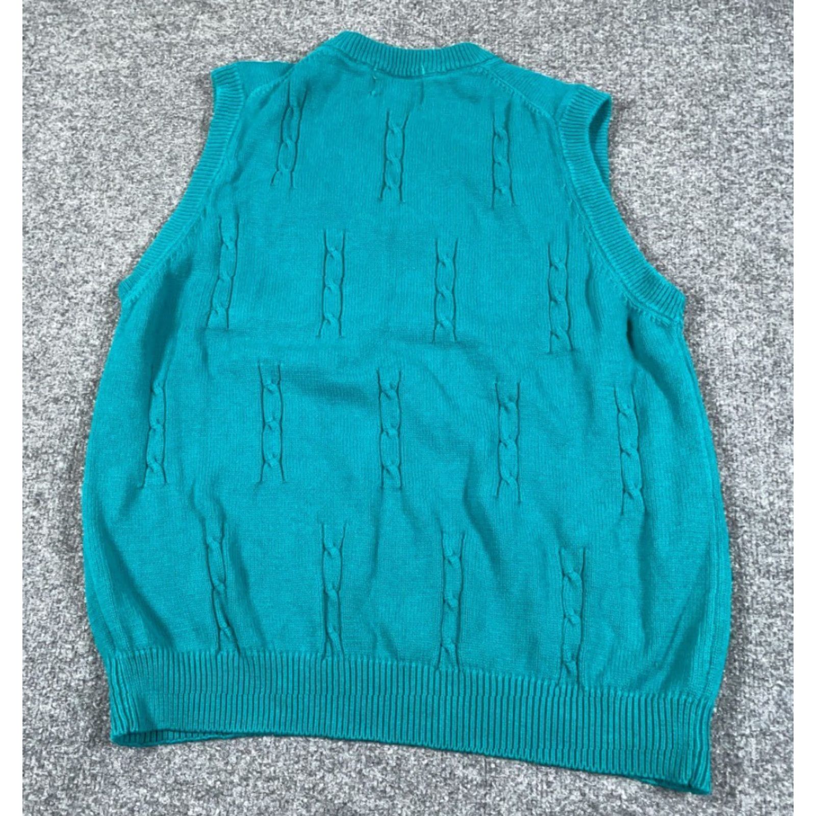 Altea VINTAGE Pebble Beach Cable Knit Sweater Vest Adult XL Teal Preppy V-Neck Golf Mens Size US XL / EU 56 / 4 - 2 Thumbnail