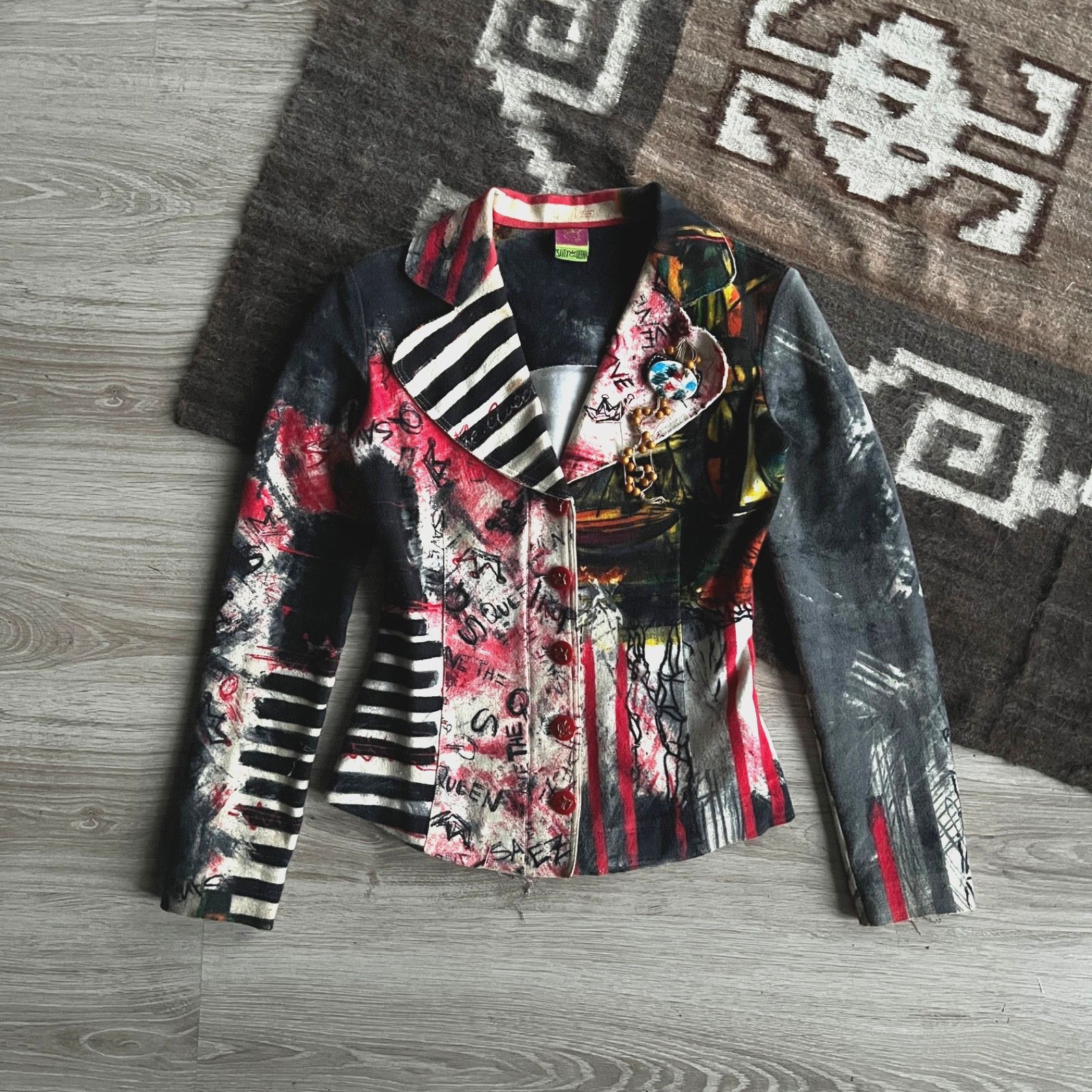 Other Save The Queen Y2K Printed Punk Blazer Jacket 9724AC Size XS / US 0-2 / IT 36-38 - 3 Thumbnail