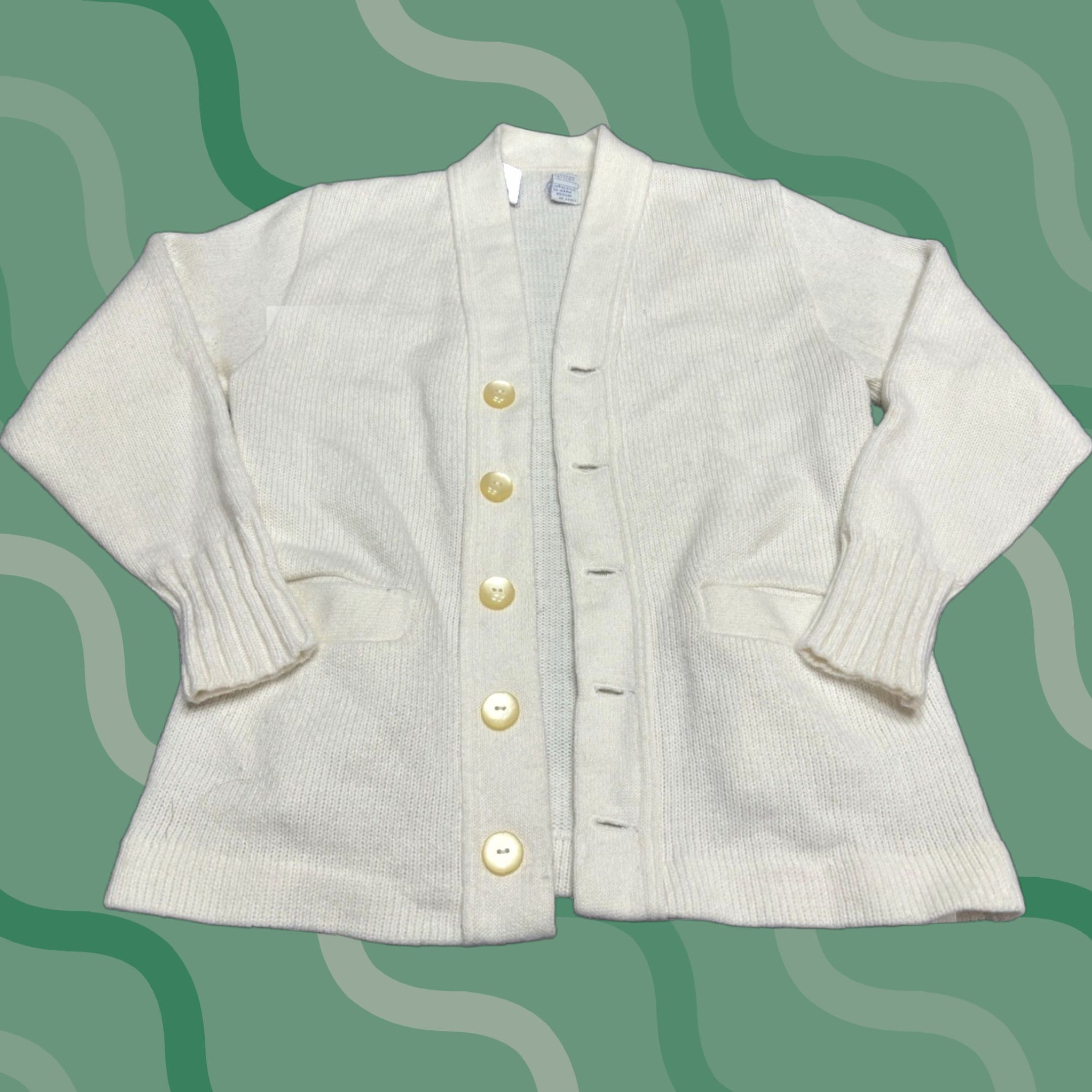 Vintage VINTAGE AMF Cardigan Sweater M Ivory Acrylic V-Neck Button Up Unisex Adults Long Sleeve Classic Knit Size US M / EU 48-50 / 2 - 1 Thumbnail