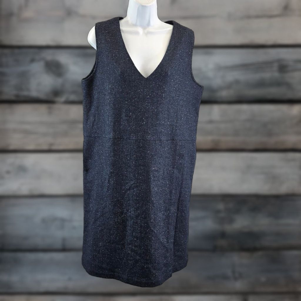 Vintage Mage Womens Dress Sleeveless V-Neck Blue Wool Blend Pockets Knee Length Size 11 Size L / US 10 / IT 46 - 1 Thumbnail