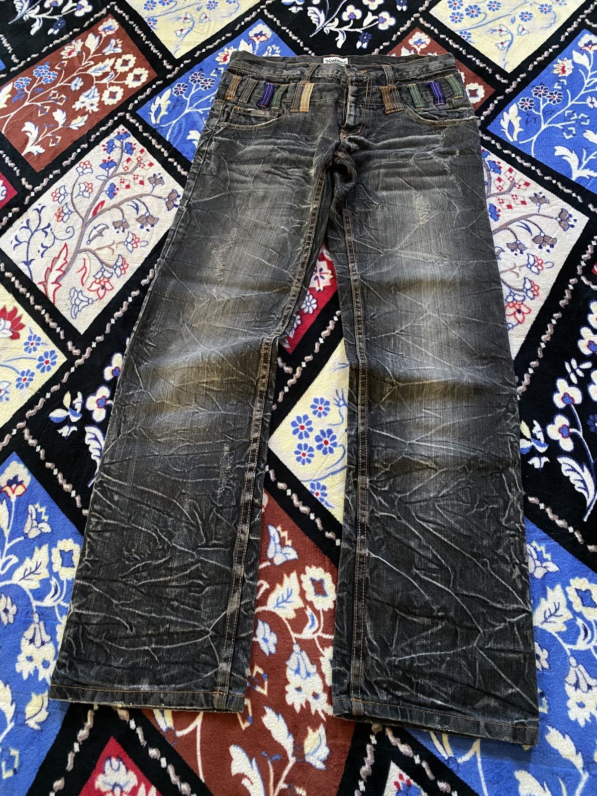 If Six Was Nine Nylaus Double Waist Distressed Japanese Denim Punk Gothic Size US 31 - 4 Thumbnail