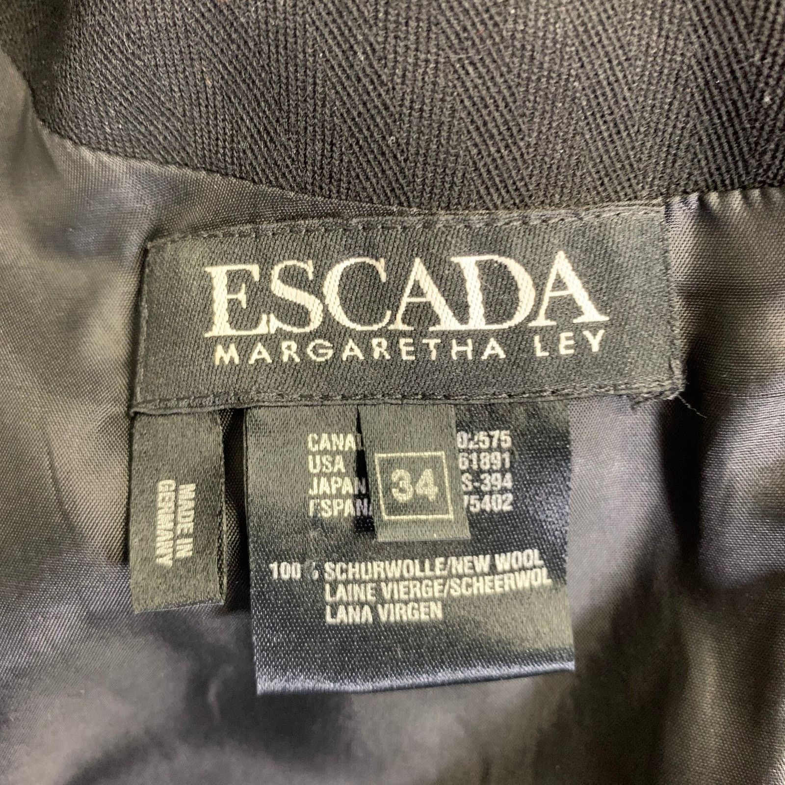 Escada 2 Black Virgin Wool Short Sleeve Knee Length Cocktail Dress Size XS / US 0-2 / IT 36-38 - 4 Thumbnail