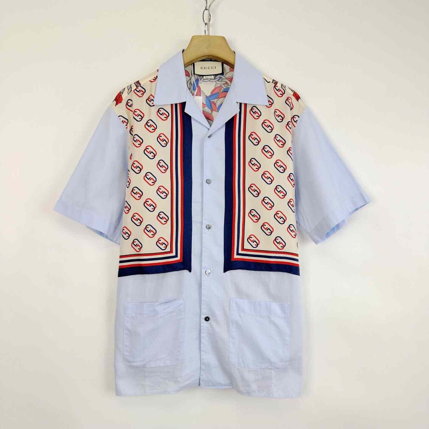 Gucci Gucci Blue Spliced Lion Head Print Shirt Size US S / EU 44-46 / 1 - 1 Thumbnail