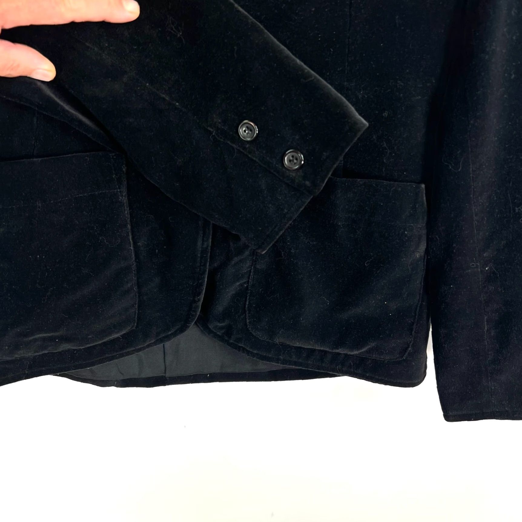Velvet VINTAGE St. James Blazer Jacket Womens S Black Velvet Notch Single-Breast Two-Button Tailored Stretch Size S / US 4 / IT 40 - 4 Thumbnail