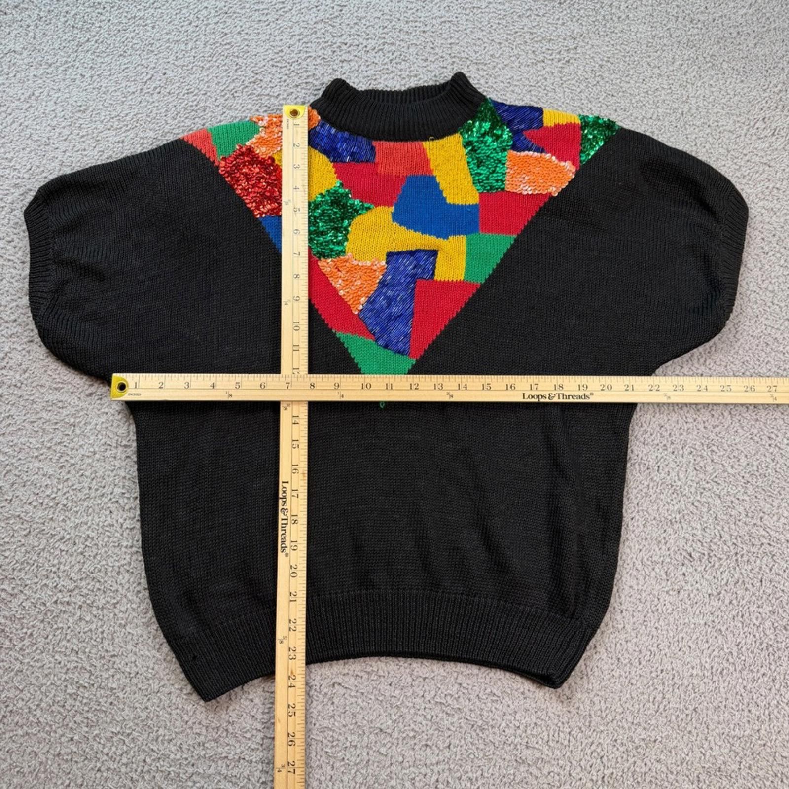 Other Vintage 80s Gladys Bagley Sweater Black Sequin Bead Size L / US 10 / IT 46 - 2 Thumbnail
