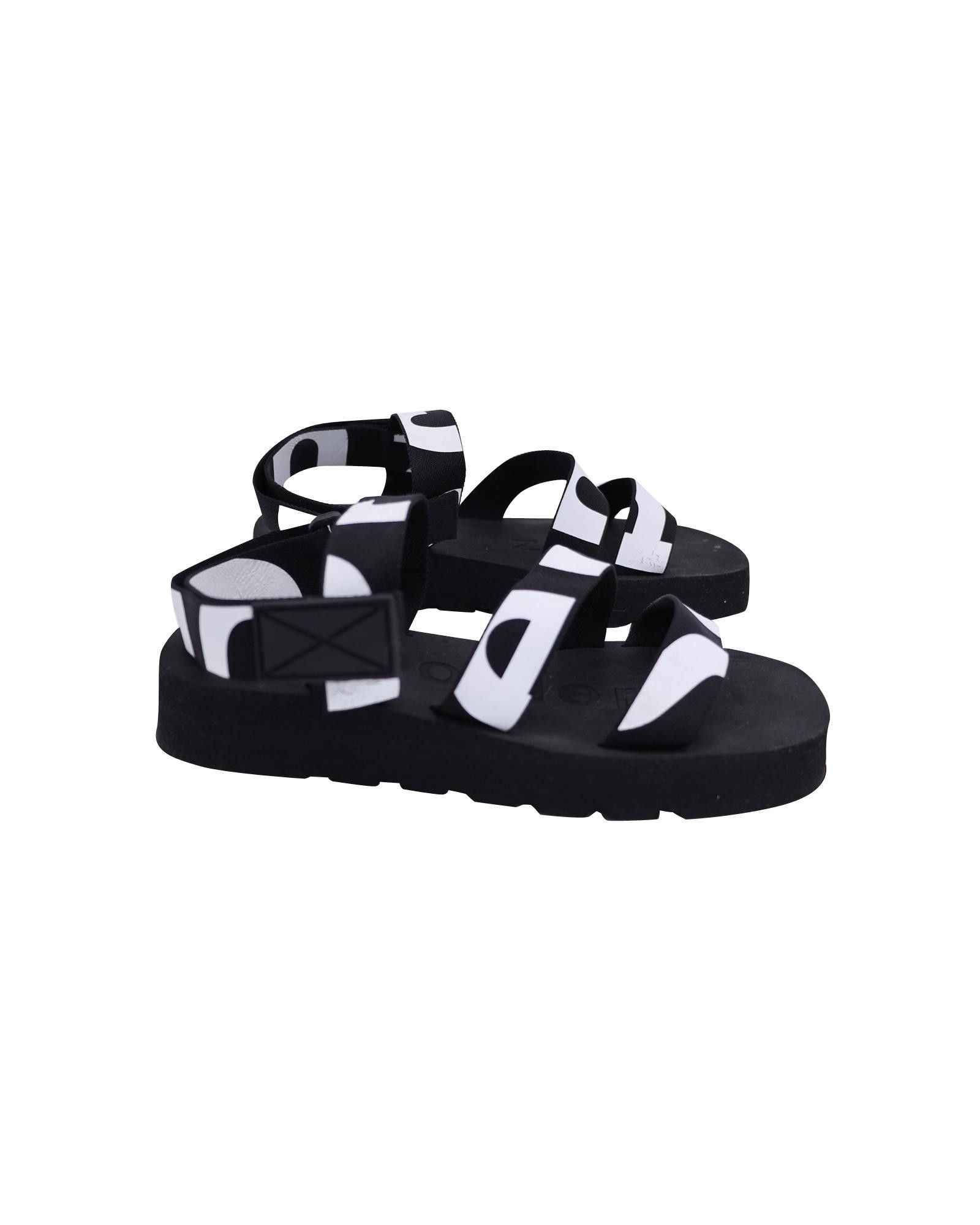 image of Proenza Schouler Logo-Print Slingback Sandals In Black Canvas in Black Print, Women's (Size 7)