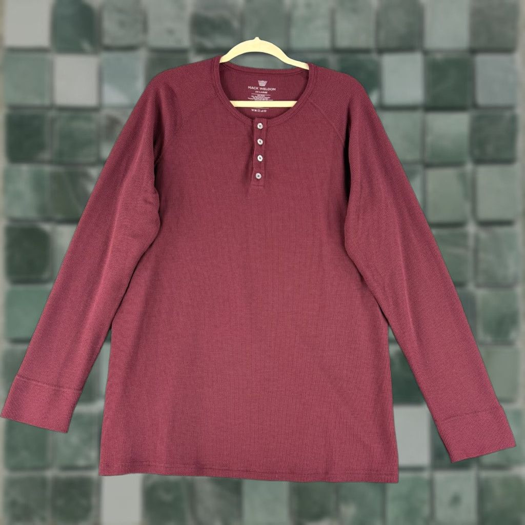 Vintage Mack Weldon Henley Shirt Mens 2XL Maroon Long Sleeve Thermal Crew Neck Shirt Size US XXL / EU 58 / 5 - 1 Thumbnail