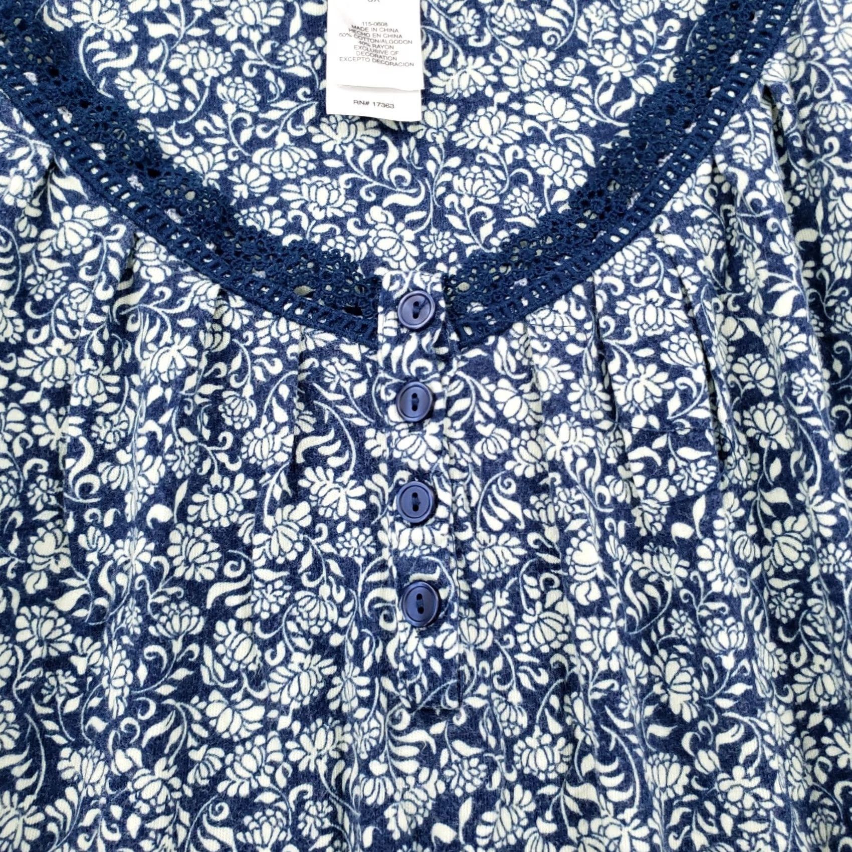 CO Liz & Co Gown Womens 3X Blue Floral Ditsy Henley Sleeveless Cotton Plus Dress Size XXL / US 16-18 / IT 52-54 - 3 Thumbnail