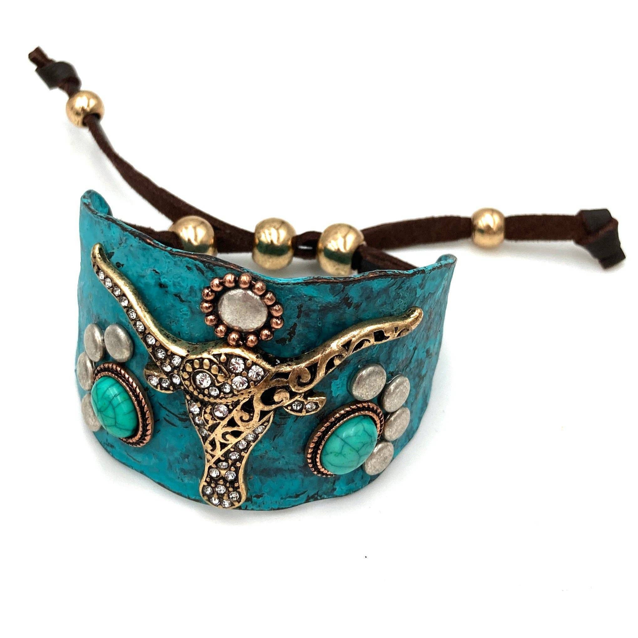 Other Longhorn Turquoise Western Bracelet Cuff with Vintage Patina Size ONE SIZE - 8 Thumbnail