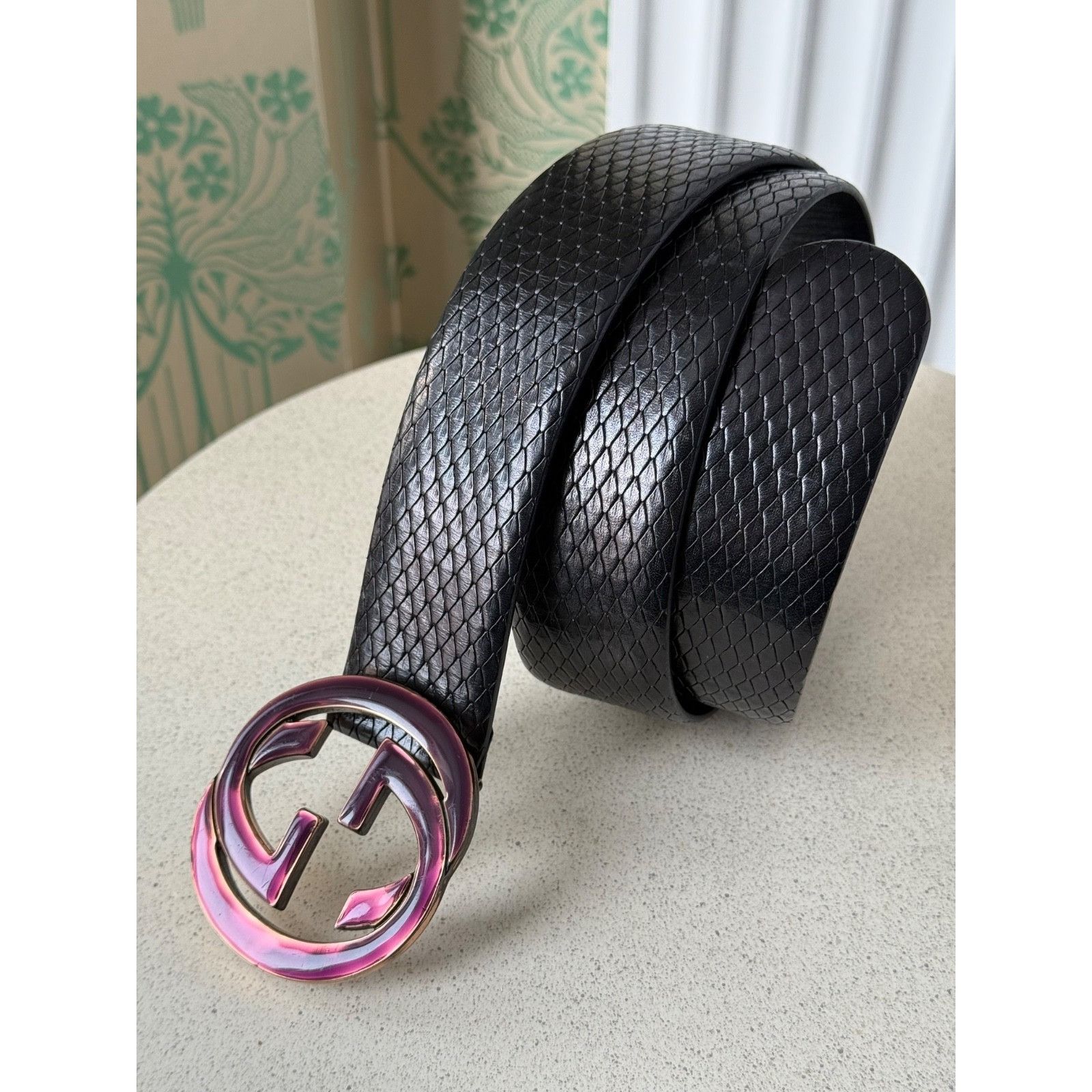 Gucci Gucci Tom Ford Era Python Embossed Black Leather Belt 80/32 Size ONE SIZE - 1 Thumbnail