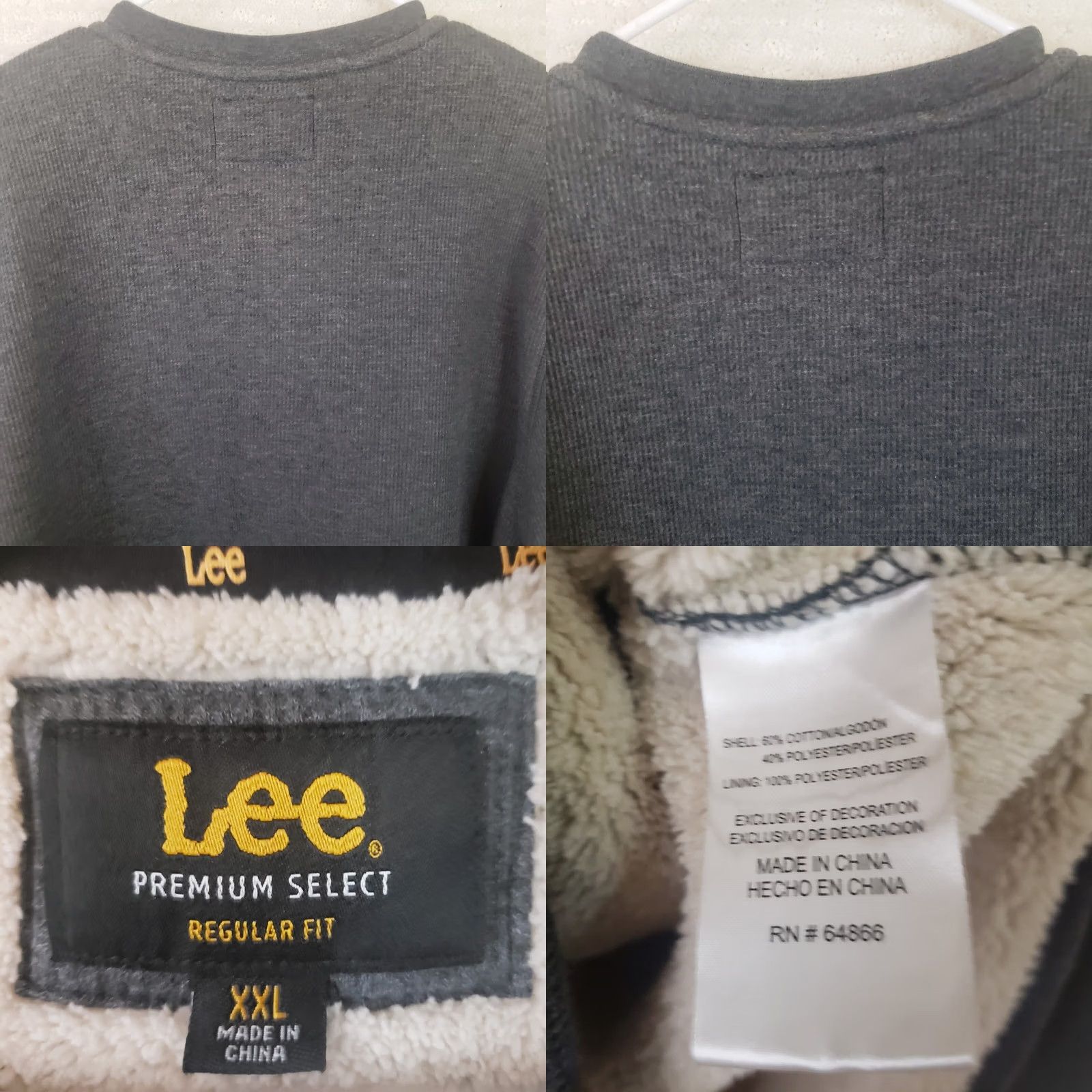 Lee Lee Men’s XXL Sweater Sherpa Lined Henley Gray Thermal Outdoor Warm Workwear Casual Knit Shirt Jumper 2XL Regular Mens Size US XXL / EU 58 / 5 - 9 Thumbnail