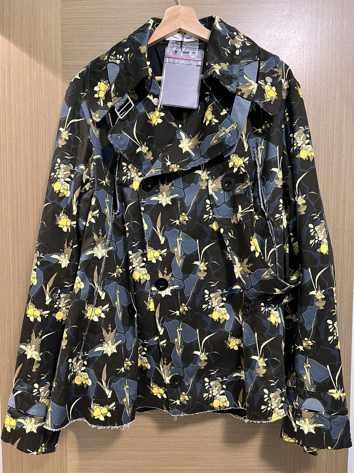 image of Kiko Kostadinov Maiden Floral-Print Peacoat in Navy, Men's (Size Small)