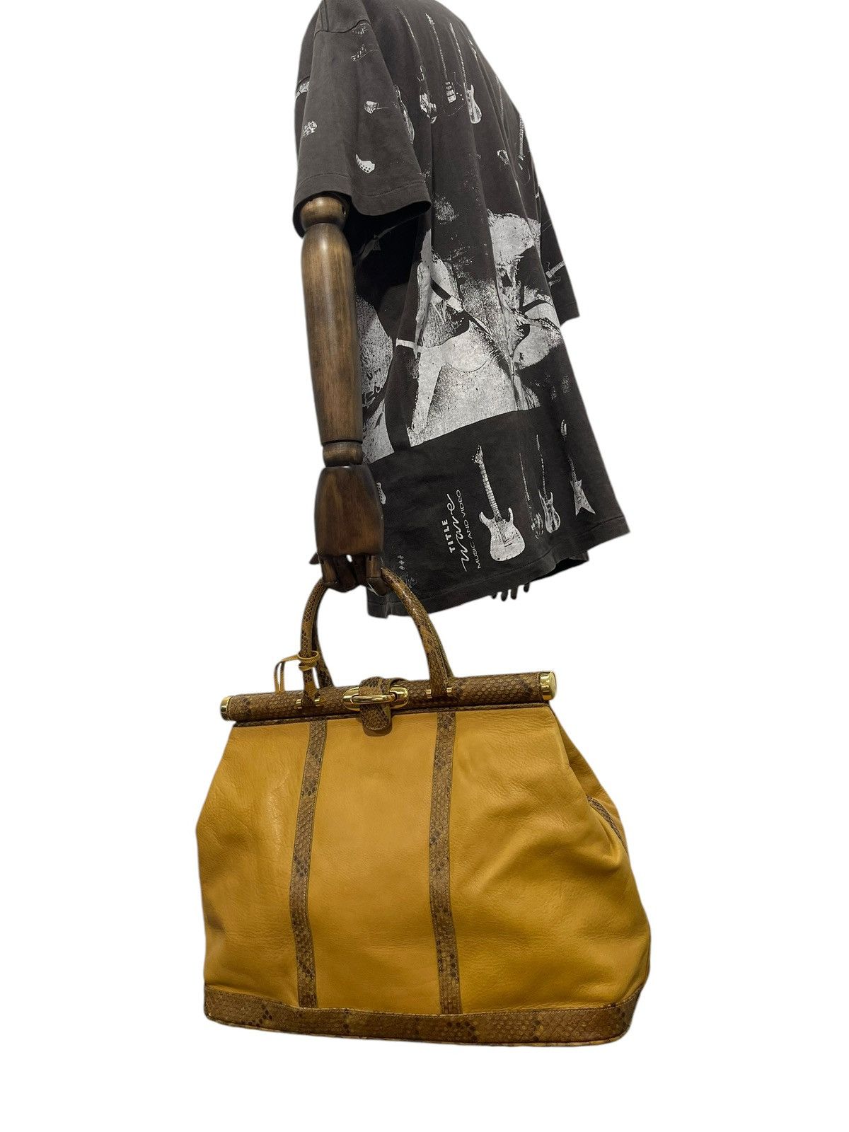 Genuine Leather Full Leather Python Vtg Elegance Italy Hand Bag 1🟩0 Size ONE SIZE - 3 Thumbnail