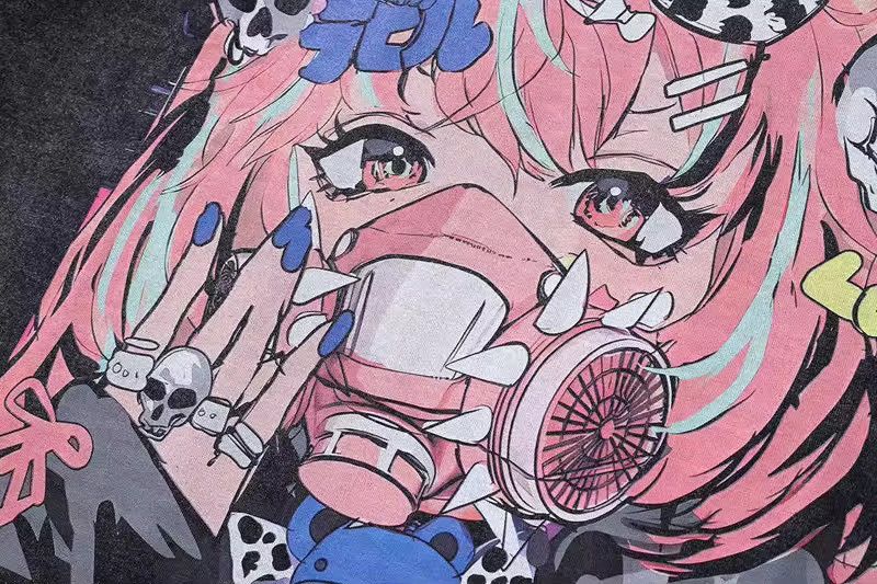 Other Cartoon Anime Washed Girl Printed Harajuku Loose T Shirt Size US XXL / EU 58 / 5 - 4 Thumbnail
