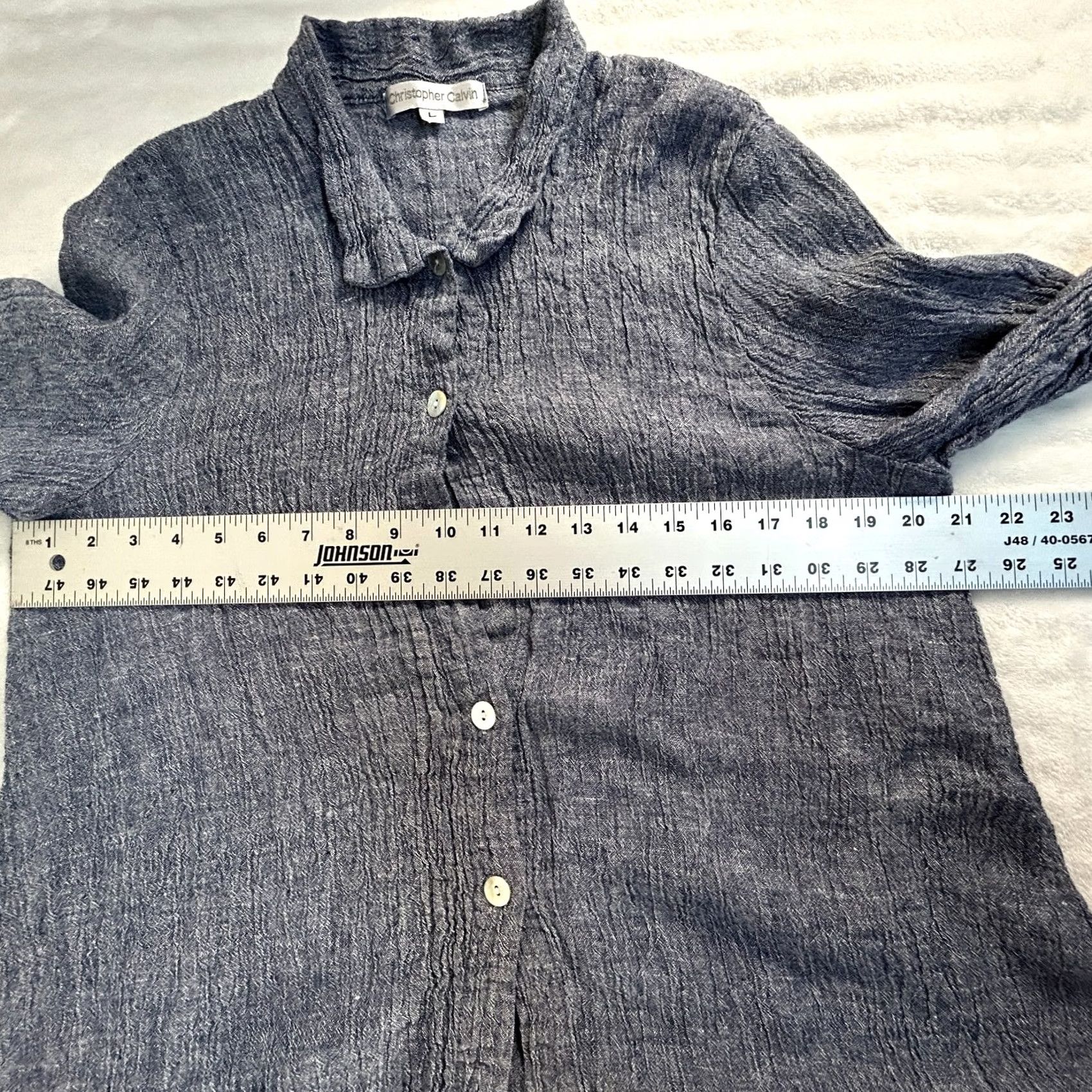 Vintage Christopher Calvin Womens Blue Linen Button-Down Long Sleeve Tunic Top Large Size L / US 10 / IT 46 - 6 Thumbnail