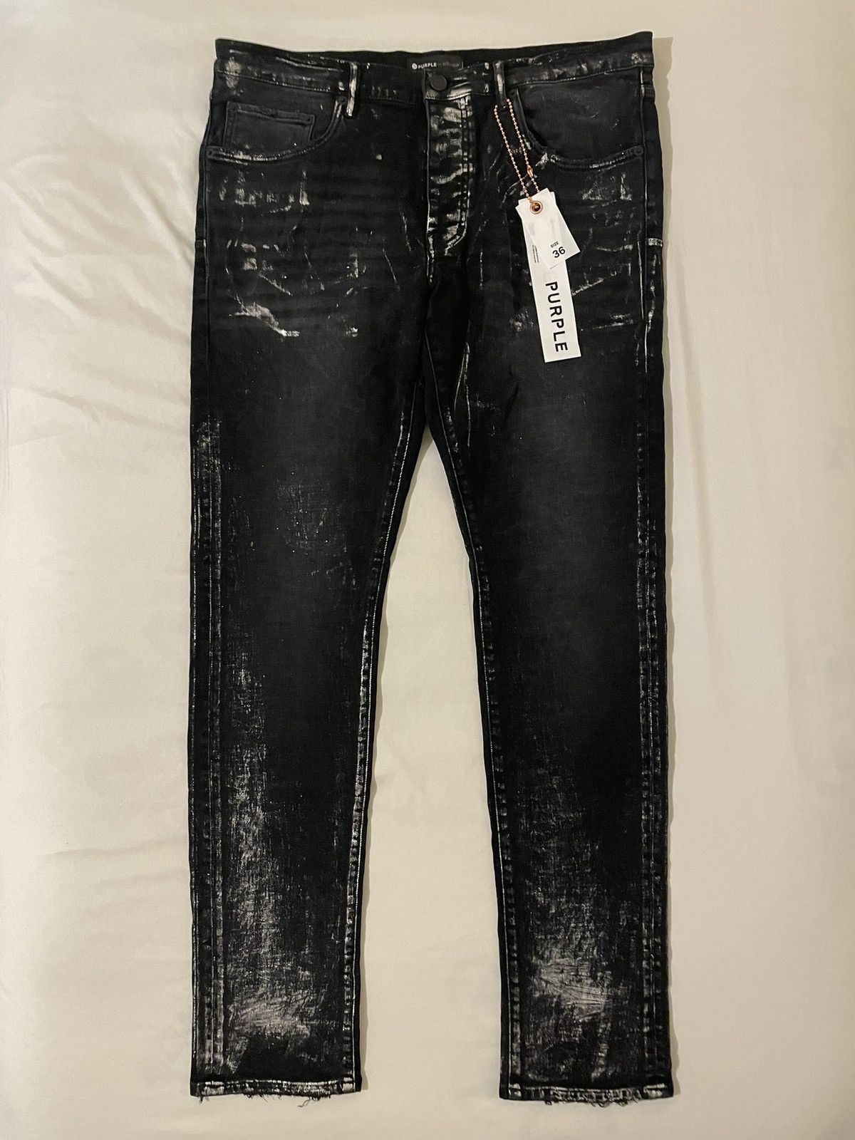 Purple Brand PURPLE Brand P001 Black Wash Metallic Silver Size 36