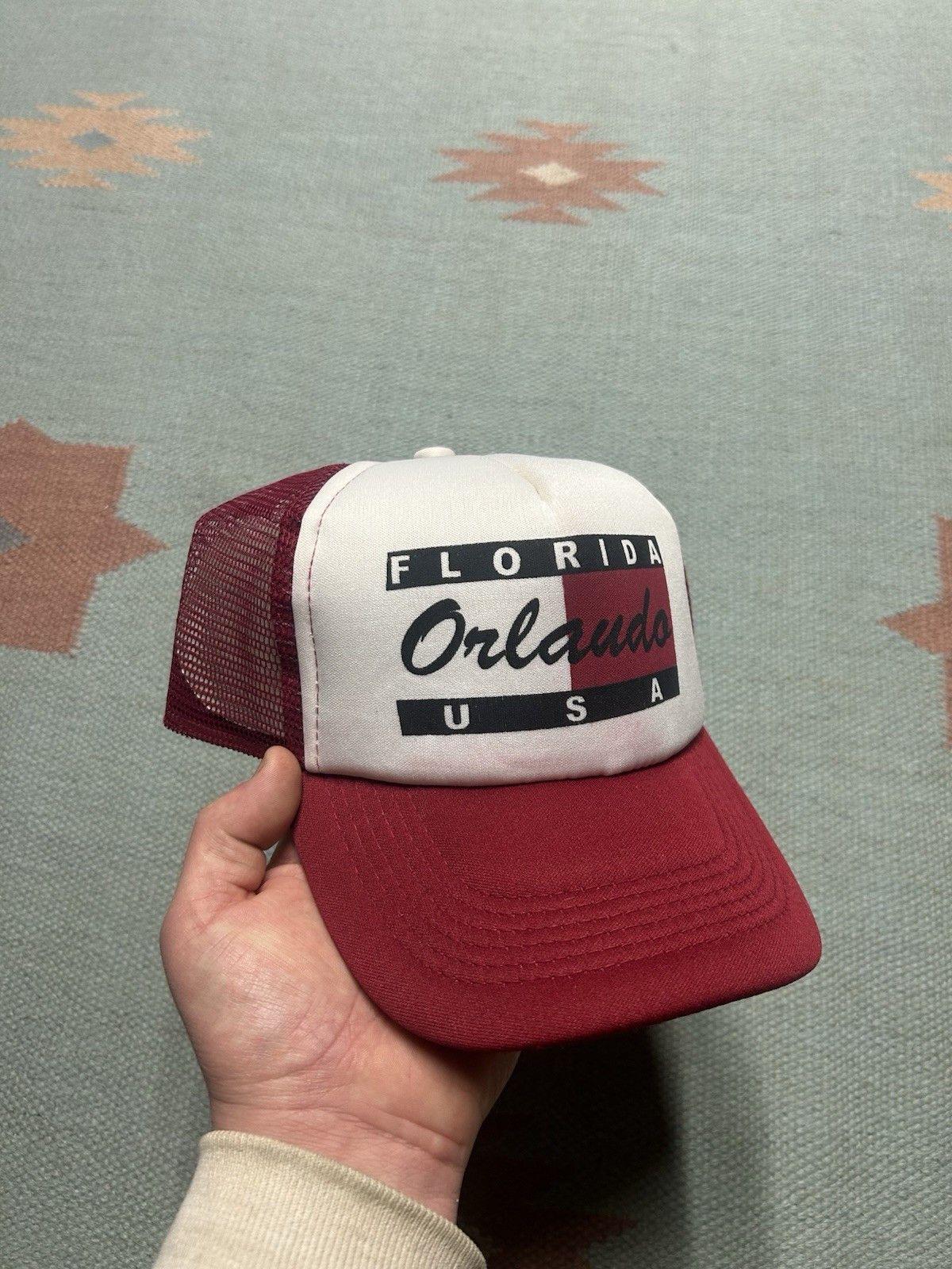 Vintage Vintage trucker hat mesh Orlando Florida USA red white snap Size ONE SIZE - 1 Thumbnail