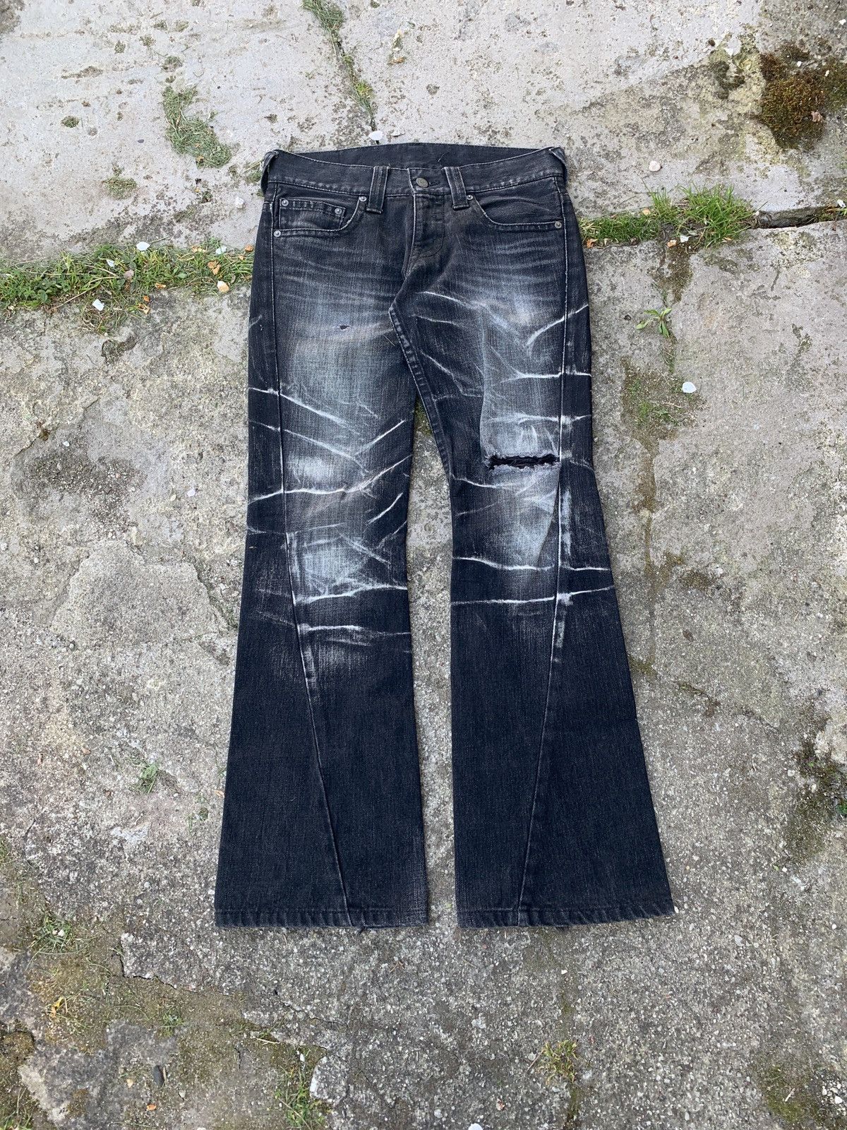 image of Tornado Mart Bootcut Washed Denim Jeans in Black, Men's (Size 44)