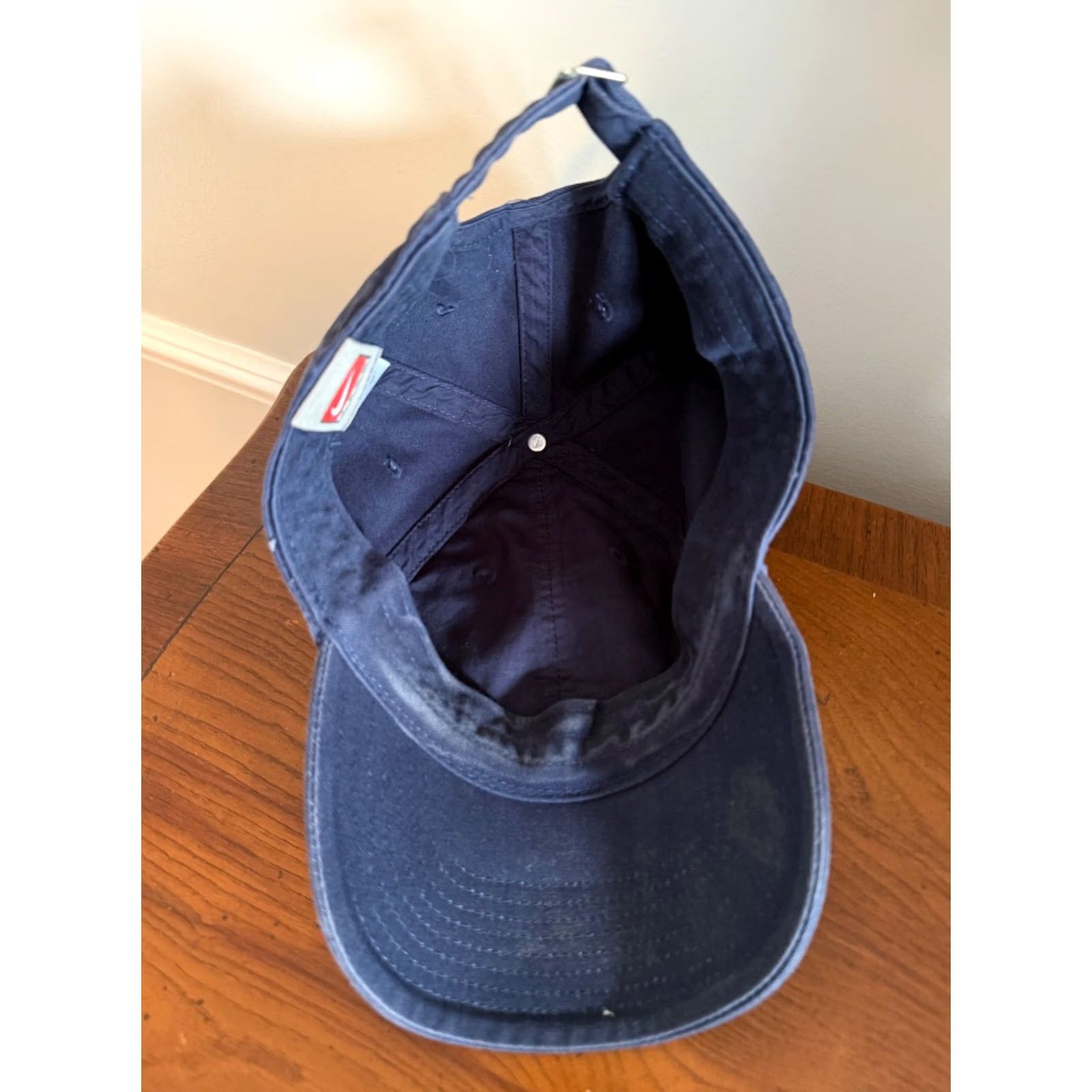 Nike VINTAGE Nike Hat Strapback Navy Blue One Size 90s Swoosh Mens Baseball Cap Cotton Adjustable Size ONE SIZE - 4 Thumbnail