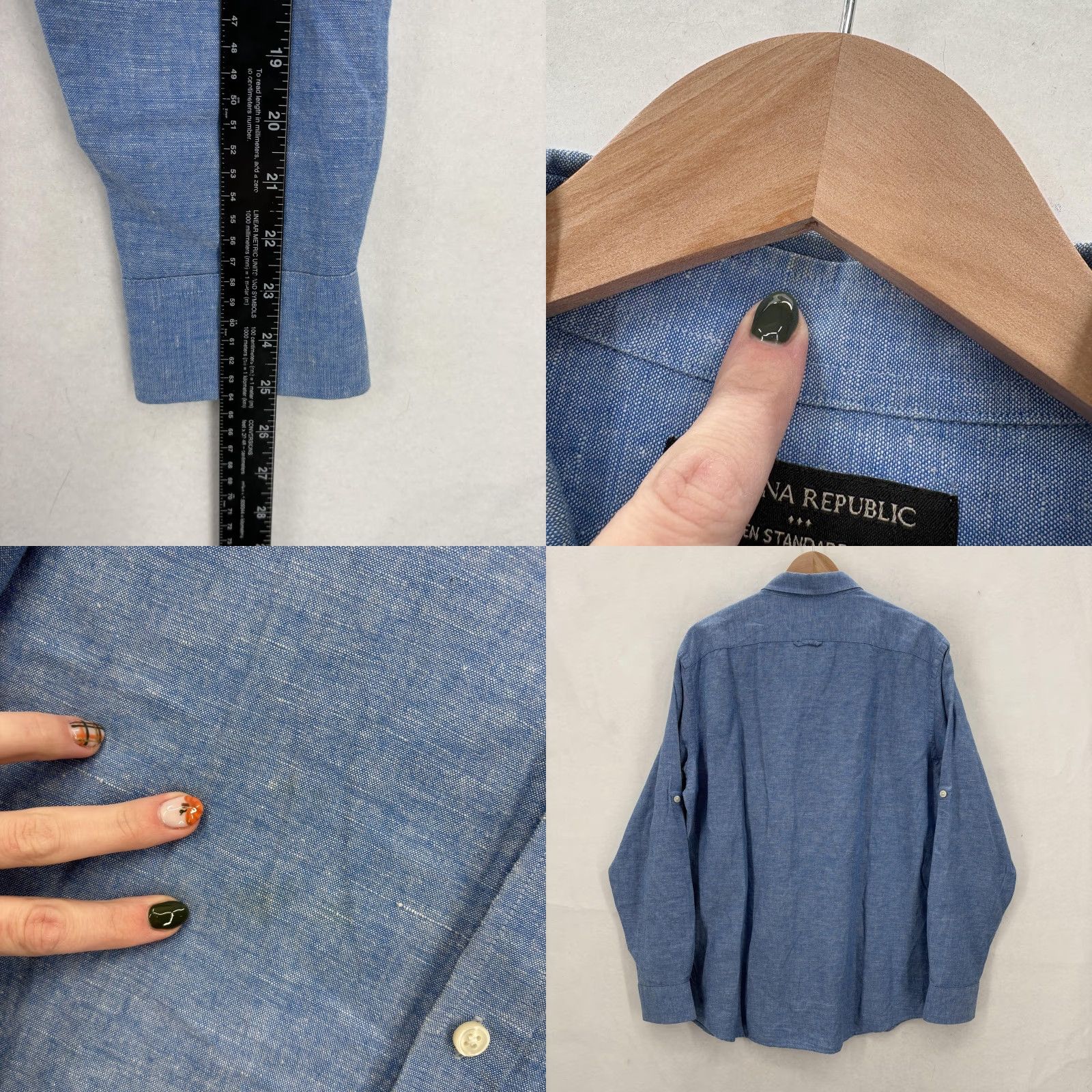 Banana Republic VINTAGE Banana Republic Shirt Mens Large Blue Linen Standard Fit Casual Chambray Preppy Size US L / EU 52-54 / 3 - 8 Thumbnail