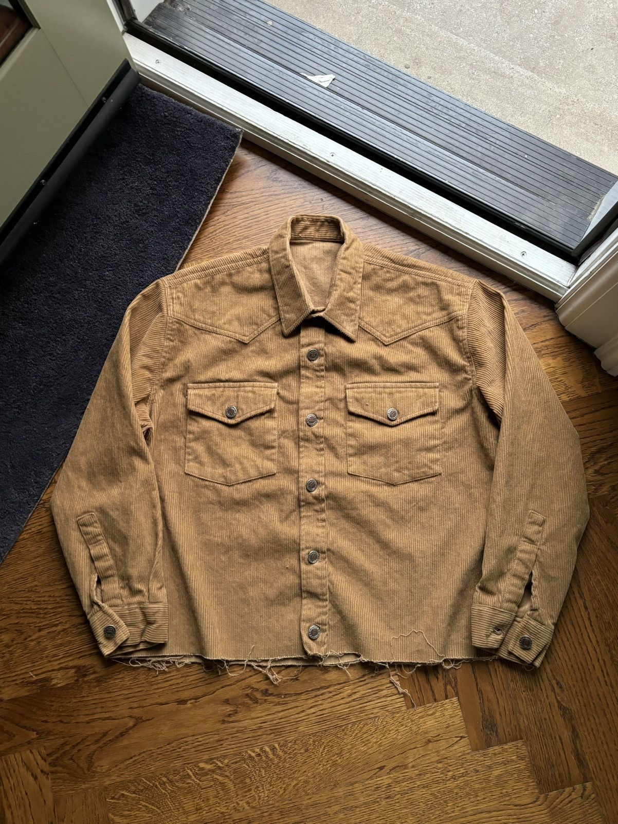 Route 66 × Vintage 90s Vintage Corduroy Jacket Raw Hem Crop Boxy Straight Edge Size US S / EU 44-46 / 1 - 2 Thumbnail