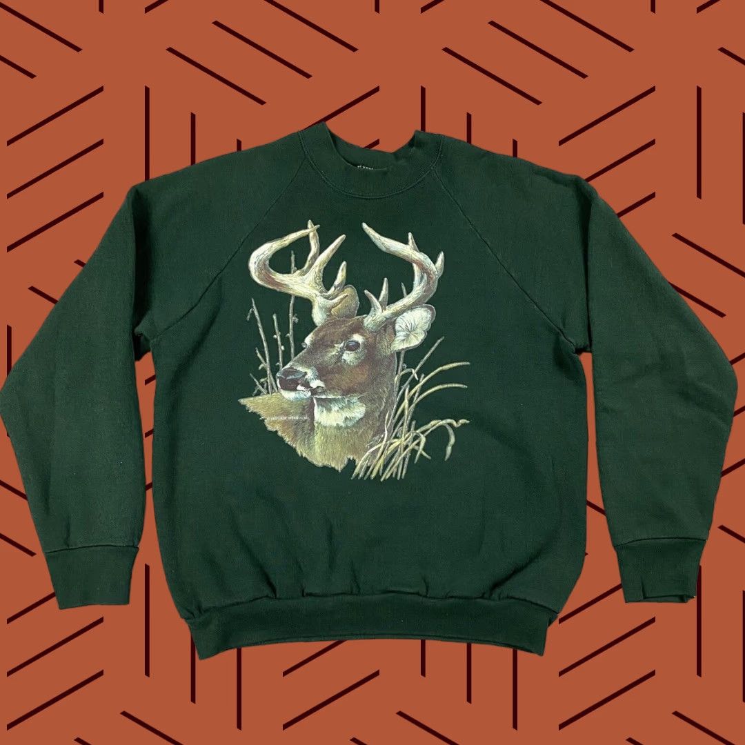 Fruit Of The Loom VINTAGE Fruit of the Loom BIG BUCK Hunting Graphic Sweatshirt L Green Long Sleeve Pullover Mens Size US L / EU 52-54 / 3 - 1 Thumbnail