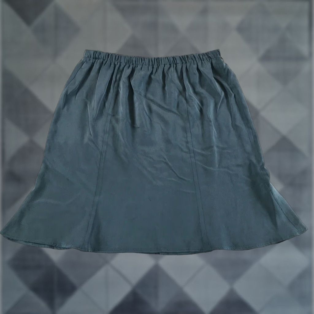 Vintage Eileen Fisher Women's Skirt Medium Knee Length Silk Elastic Waist Pewter Style Trumpet Women