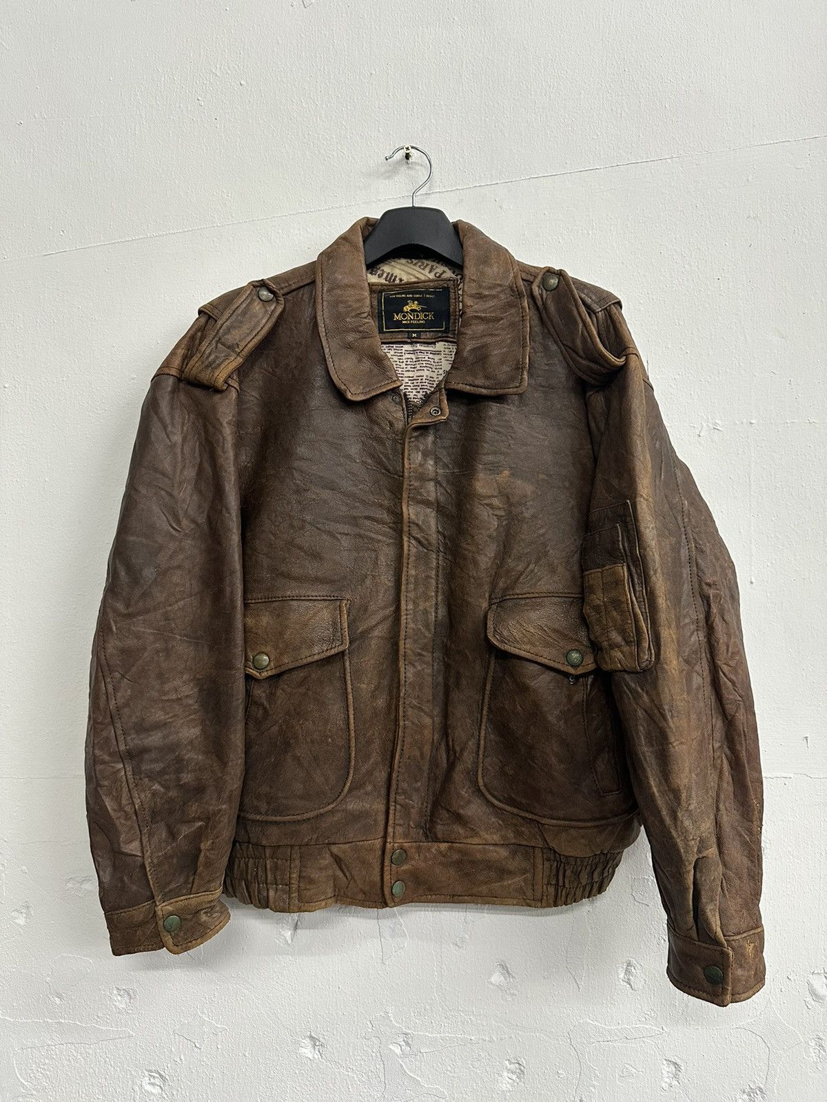 Vintage 90’s Distress Mondick Leather Jacket | Grailed