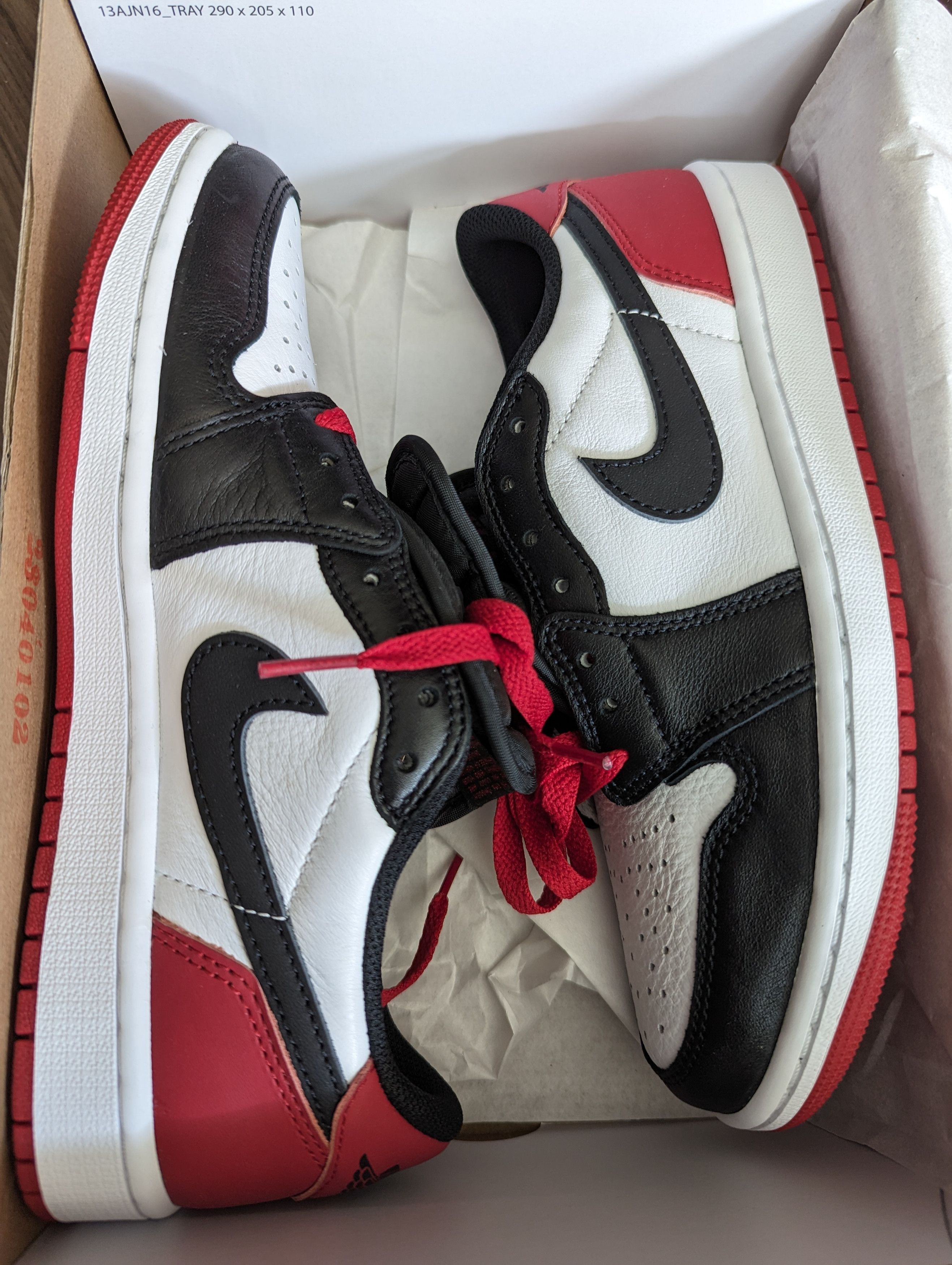 image of Nike Air Jordan 1 Low OG - Black Toe Shoes in White/Black/Varsity Red, Men's (Size 7)