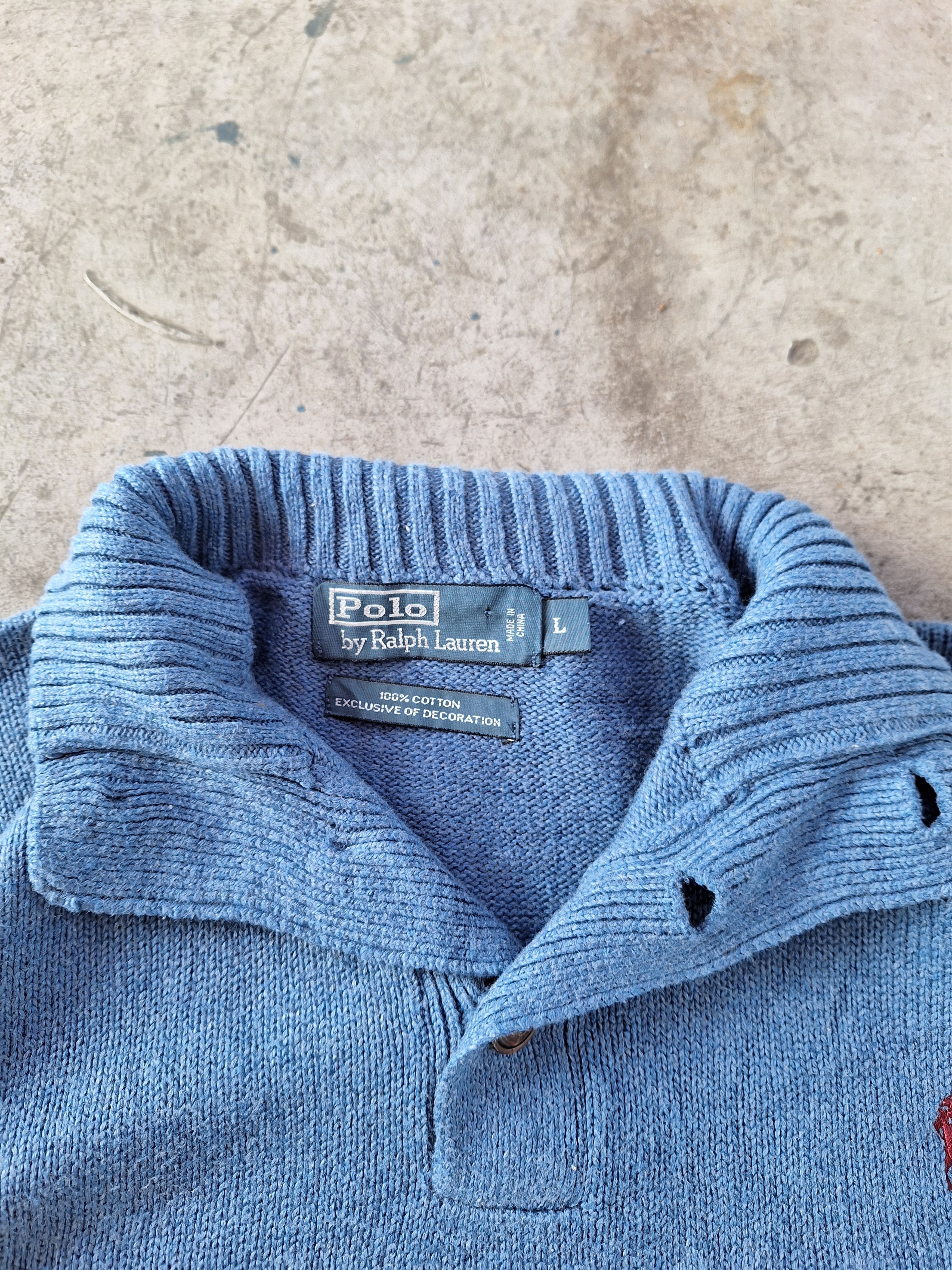 Polo Ralph Lauren × Ralph Lauren × Vintage Polo Ralph Lauren Cable Knit Sweater Cotton 1/4 Button Zip Size US XL / EU 56 / 4 - 4 Thumbnail