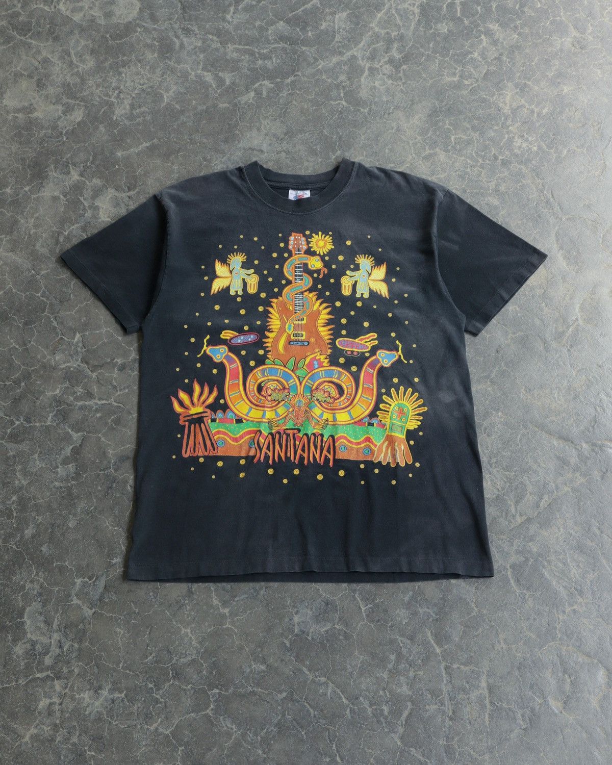 image of Band Tees x Jnco Vintage Santana Heaven Smiles Faded Black Band Tee, Men's (Size XL)