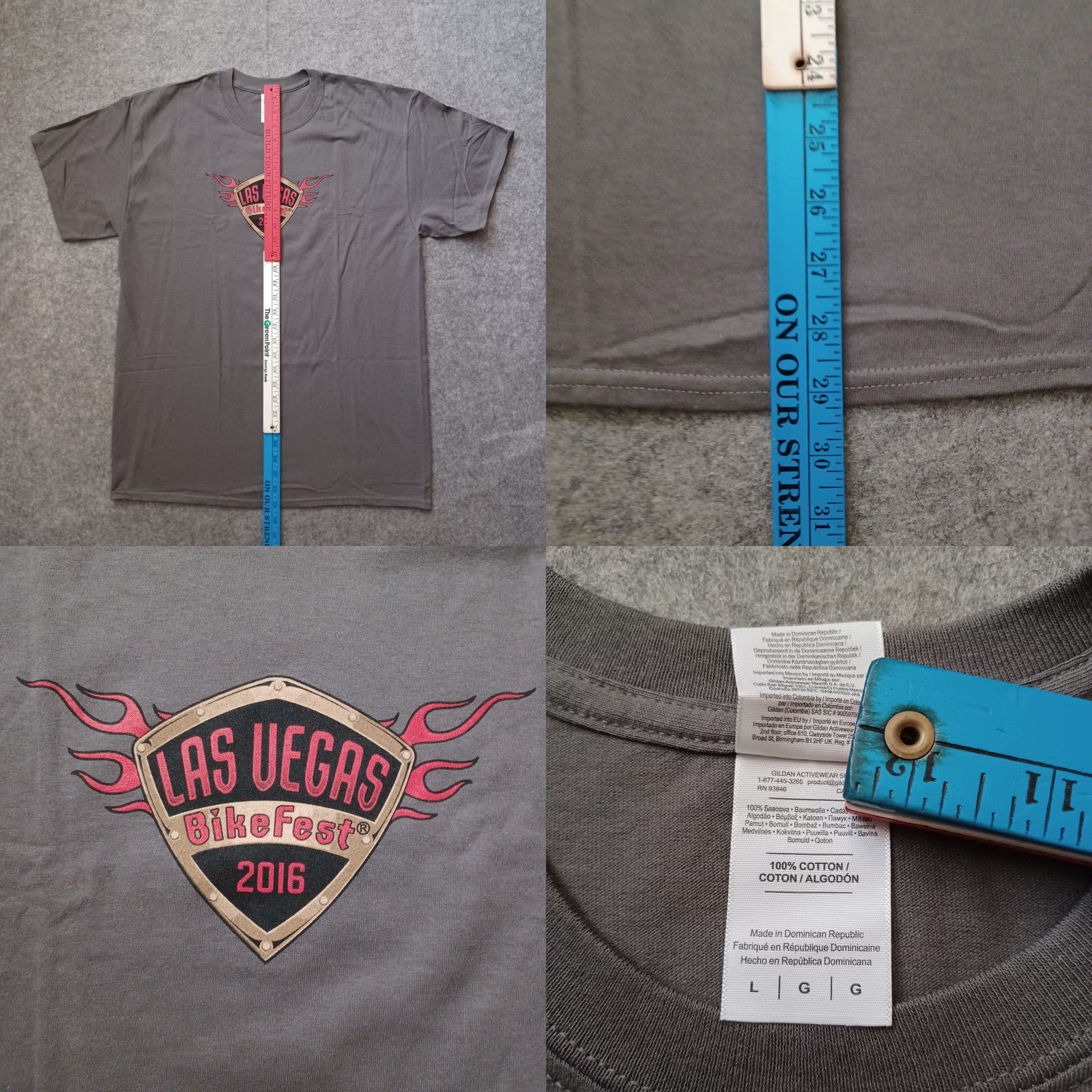 Gildan VINTAGE Las Vegas Bike Fest Mens Shirt Large Gray Double Side 2016 Motorcycle Rally Size US L / EU 52-54 / 3 - 8 Thumbnail