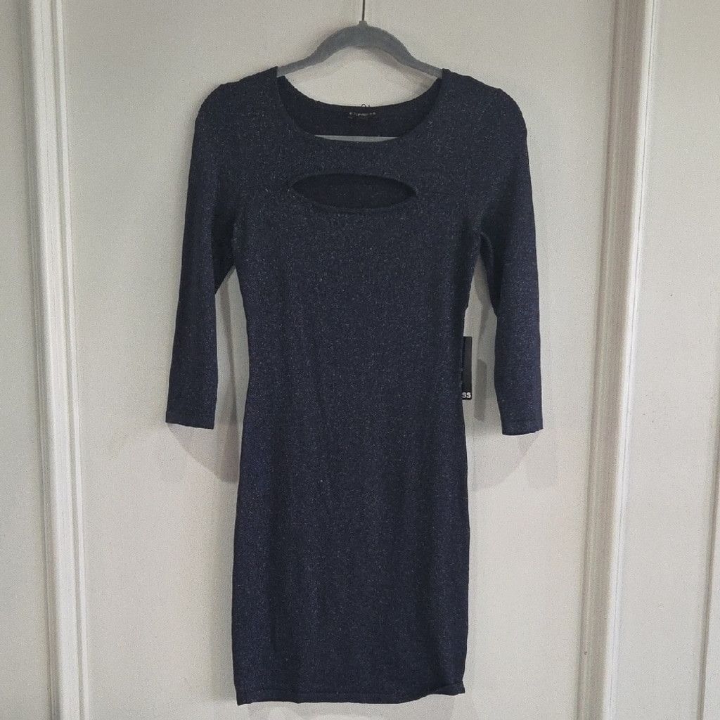 Express Express Midnight Blue Evening Dress Long Sleeve XS NWT Size XS / US 0-2 / IT 36-38 - 2 Thumbnail
