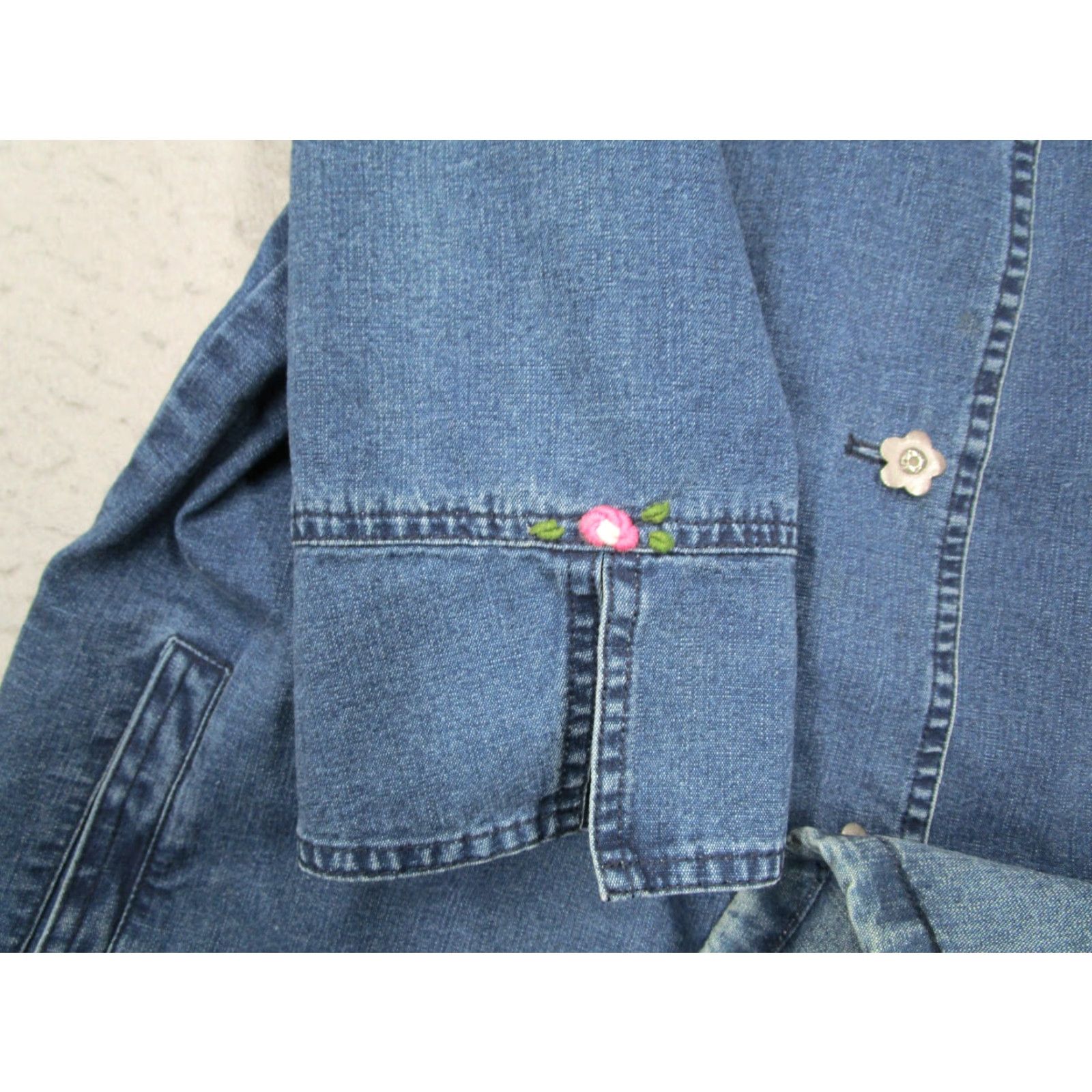 Denime Giesswein Jacket Womens Blue Denim 3/4 Sleeve Button Up Embroidery - Cotton - Made in Austria - Size 40 - Regular Fit - Workwear Category: Jacket Size S / US 4 / IT 40 - 6 Thumbnail