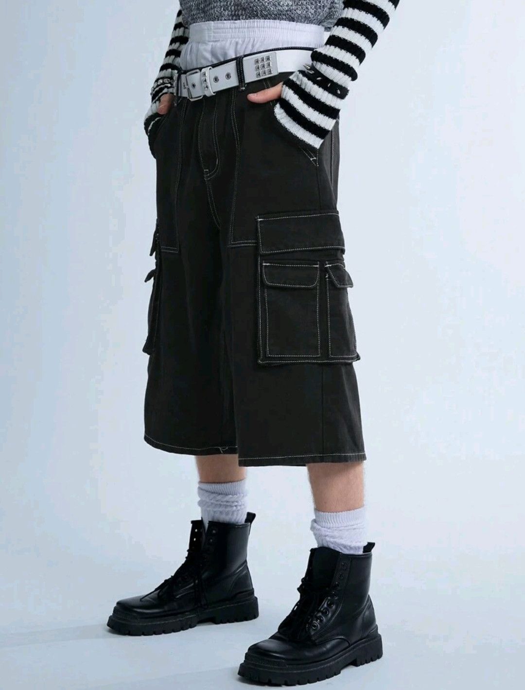 Pocket Denim Jorts Vintage Style Baggy Hip Hop Party