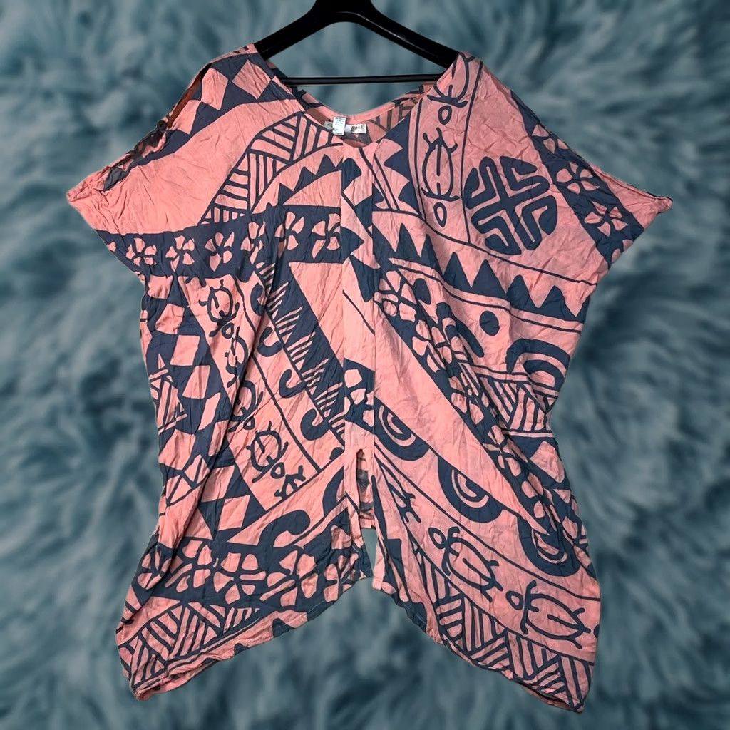 ALOHAS Aloha Royale Tunic Floral V Neck Top Lightweight Beach Lounge One Size Peach Womens Size ONE SIZE - 1 Thumbnail