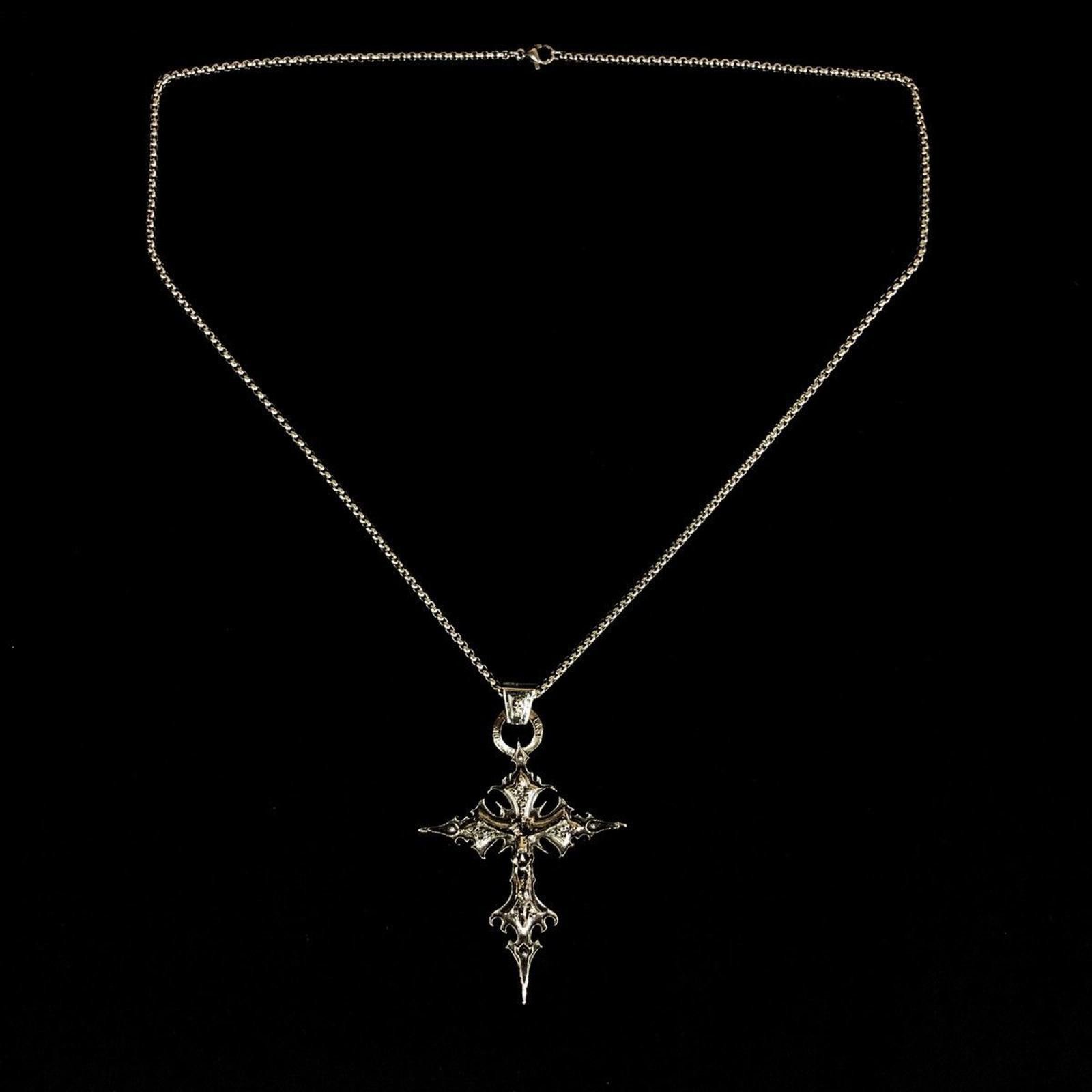 Vintage Skeleton Cross Skull Necklace Gothic Chain Size ONE SIZE - 4 Thumbnail