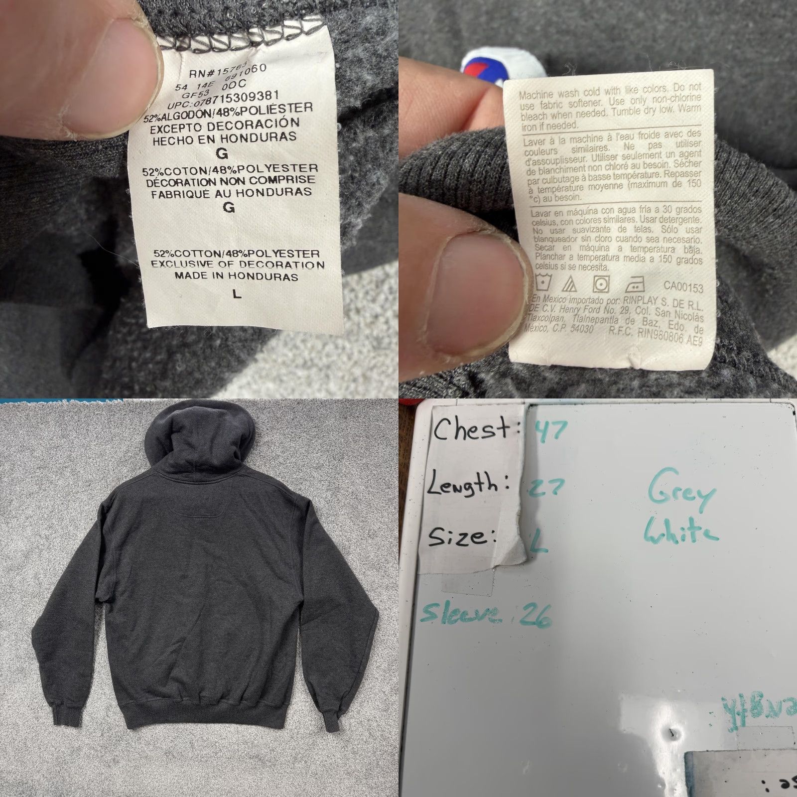 Champion Champion Hoodie Mens Large Gray Script Logo Fleece Pullover Sweatshirt Athletic Size US L / EU 52-54 / 3 - 8 Thumbnail