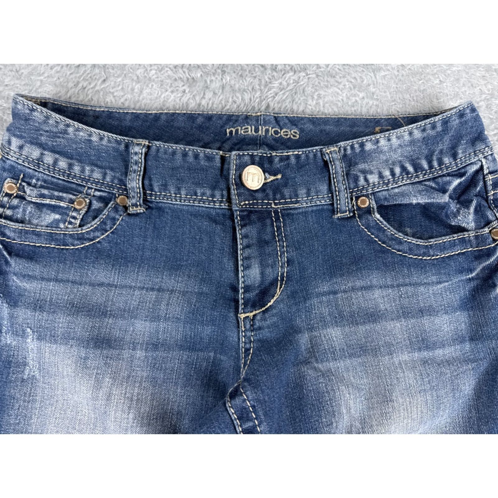 Vintage Maurices Jeans Women 5 Blue Denim Flared Low Rise 30x29 Cotton Embroidered Distressed 5-Pocket Design Vintage: No Size 27" / US 4 / IT 40 - 4 Thumbnail