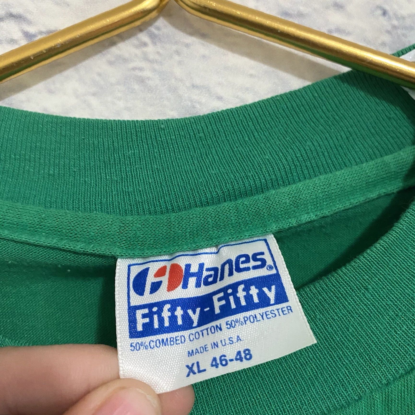 Hanes VINTAGE Hanes Fifty Fifty T Shirt Solid Short Sleeve Crew Neck USA XL Green Men Graphic Print 70s 80s 90s Modern All Seasons Breathable Size US XL / EU 56 / 4 - 5 Thumbnail