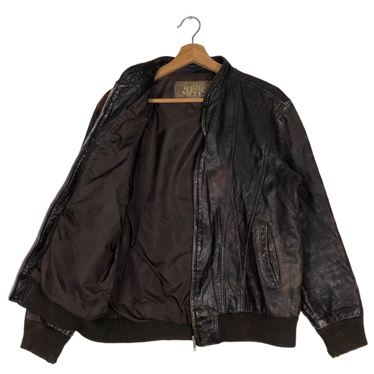 Japanese Brand 🔥Vtg Leather Jacket Three Man Japan Issey Miyake Japan Size US L / EU 52-54 / 3 - 9 Thumbnail